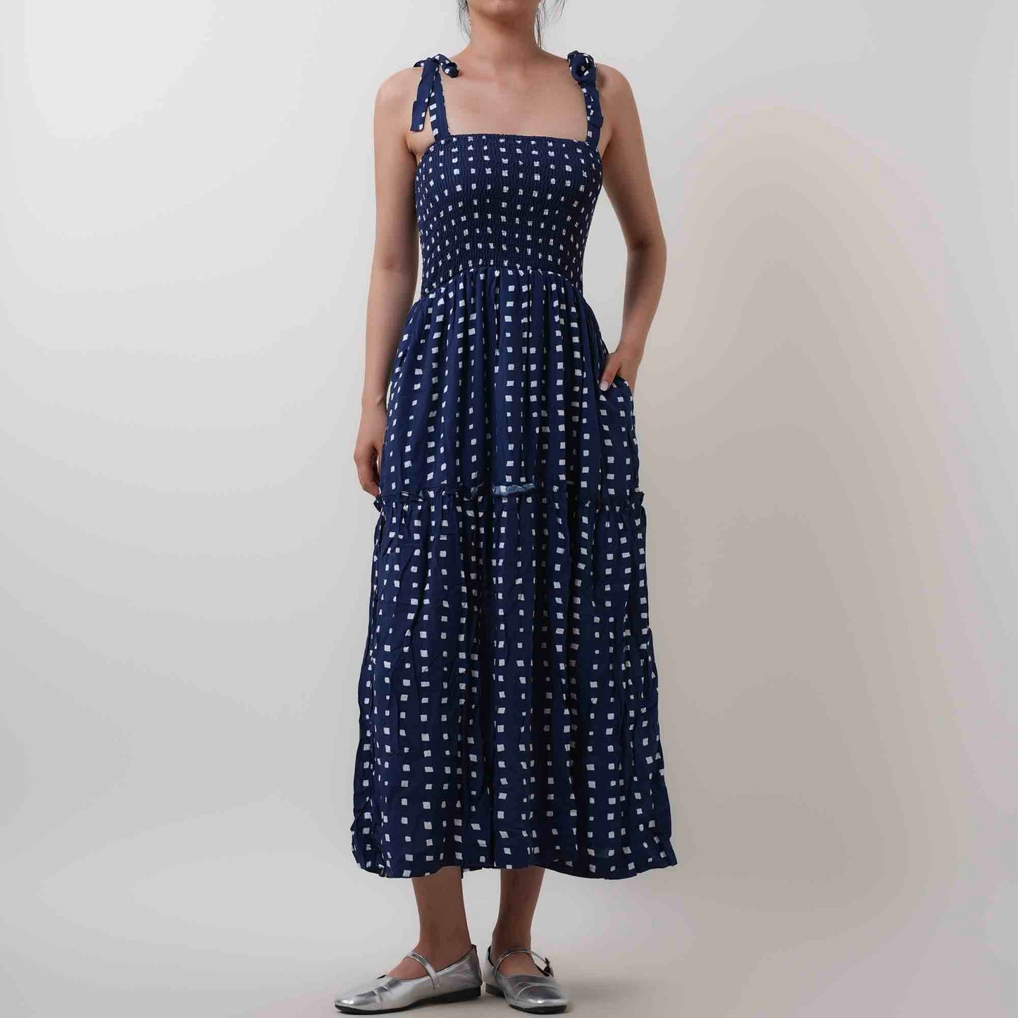 Breathable Rayon Midi Dress - Square Neck with Polyester Lining & Casual Fit Cherie Code