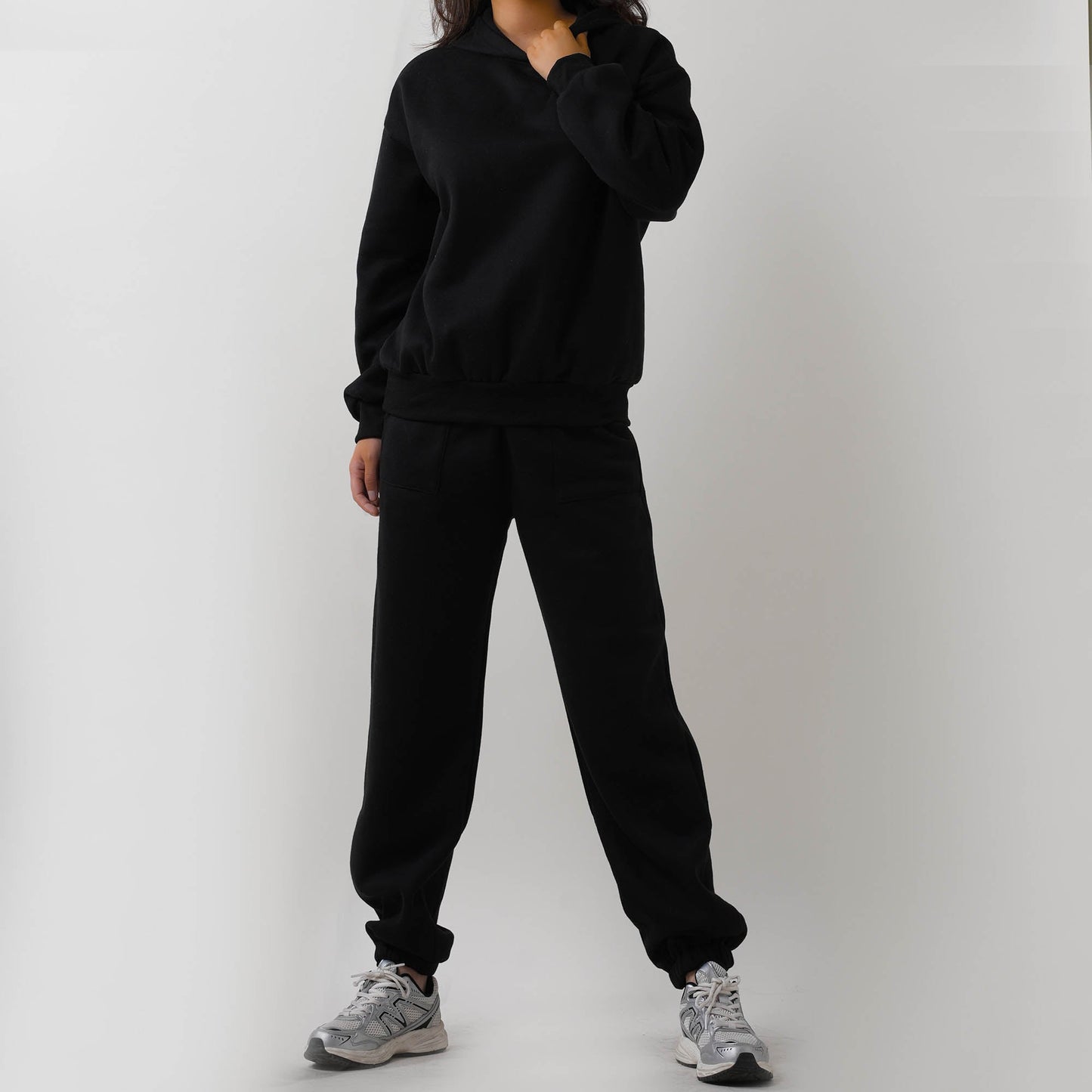 Cherie Code Women's Black Hoodie Lounge Set with Velvet Lining – Long Sleeve Top and Jogger Pants – Casual Fit