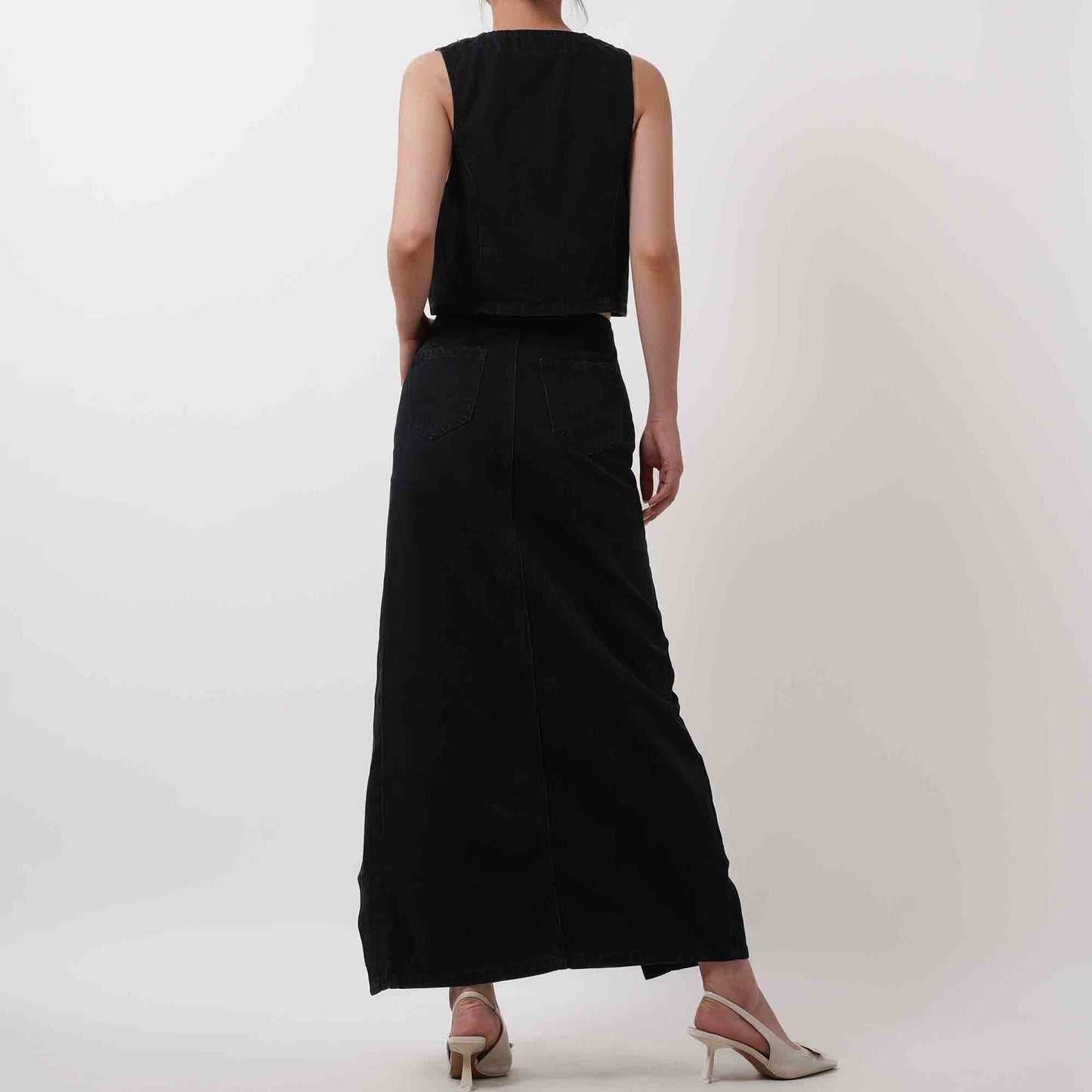 Breathable Denim Vest & Split Hem Skirt Set - Sleeveless with Button Front & Casual Fit Cherie Code