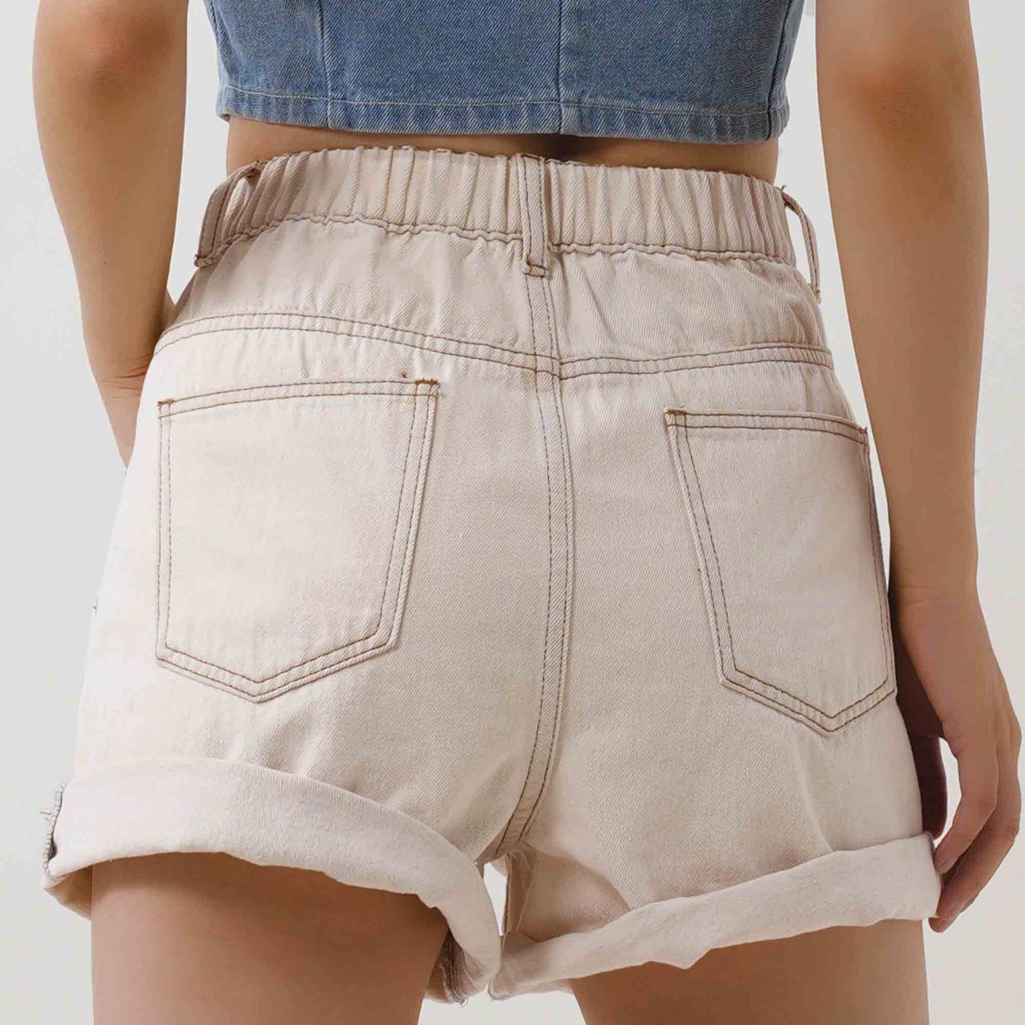 Women's Wide Leg Denim Shorts - Half Elastic Waist Casual Summer Shorts Cherie Code