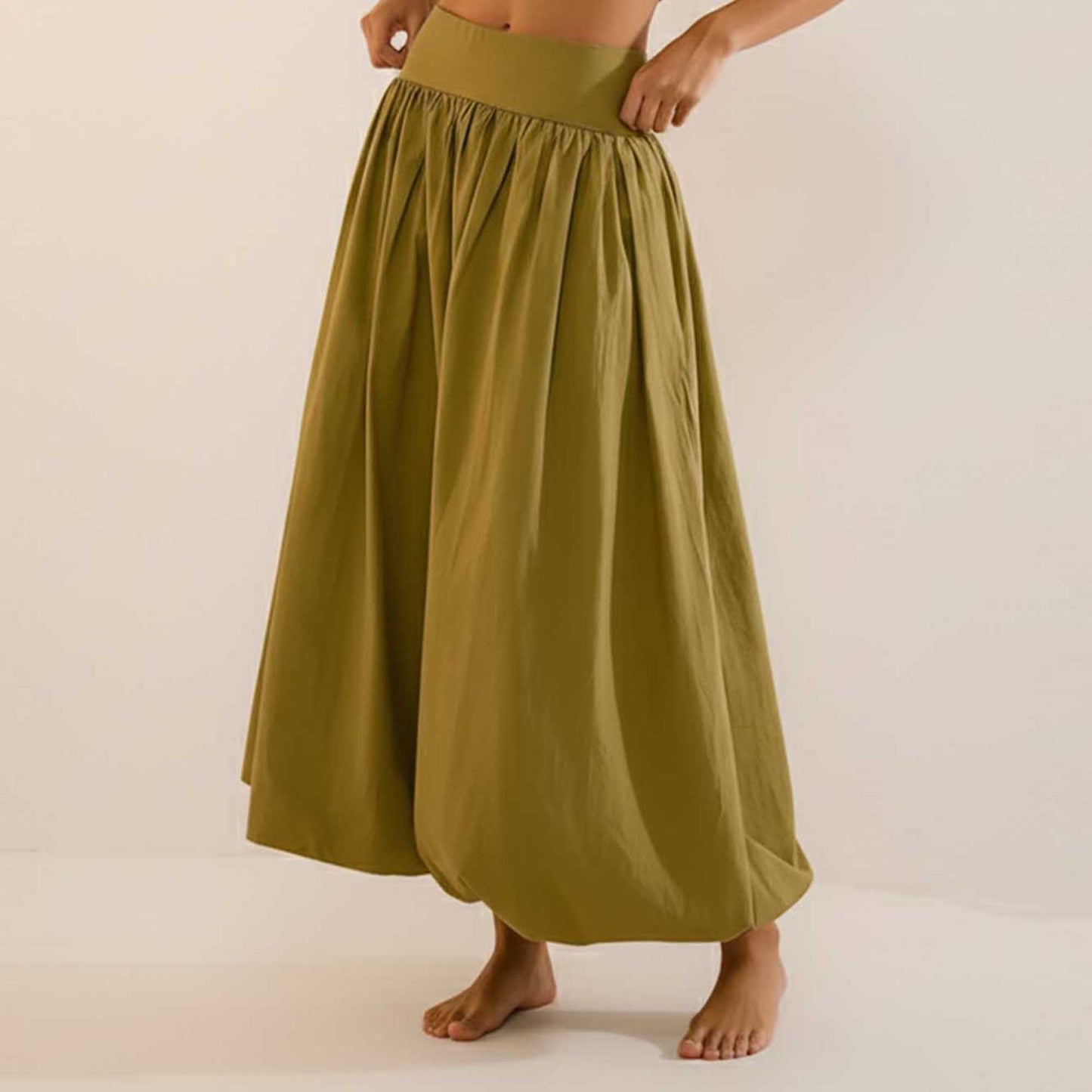 Cherie Code Women's White A-Line Maxi Skirt with Bubble Hem and Elastic Waistband