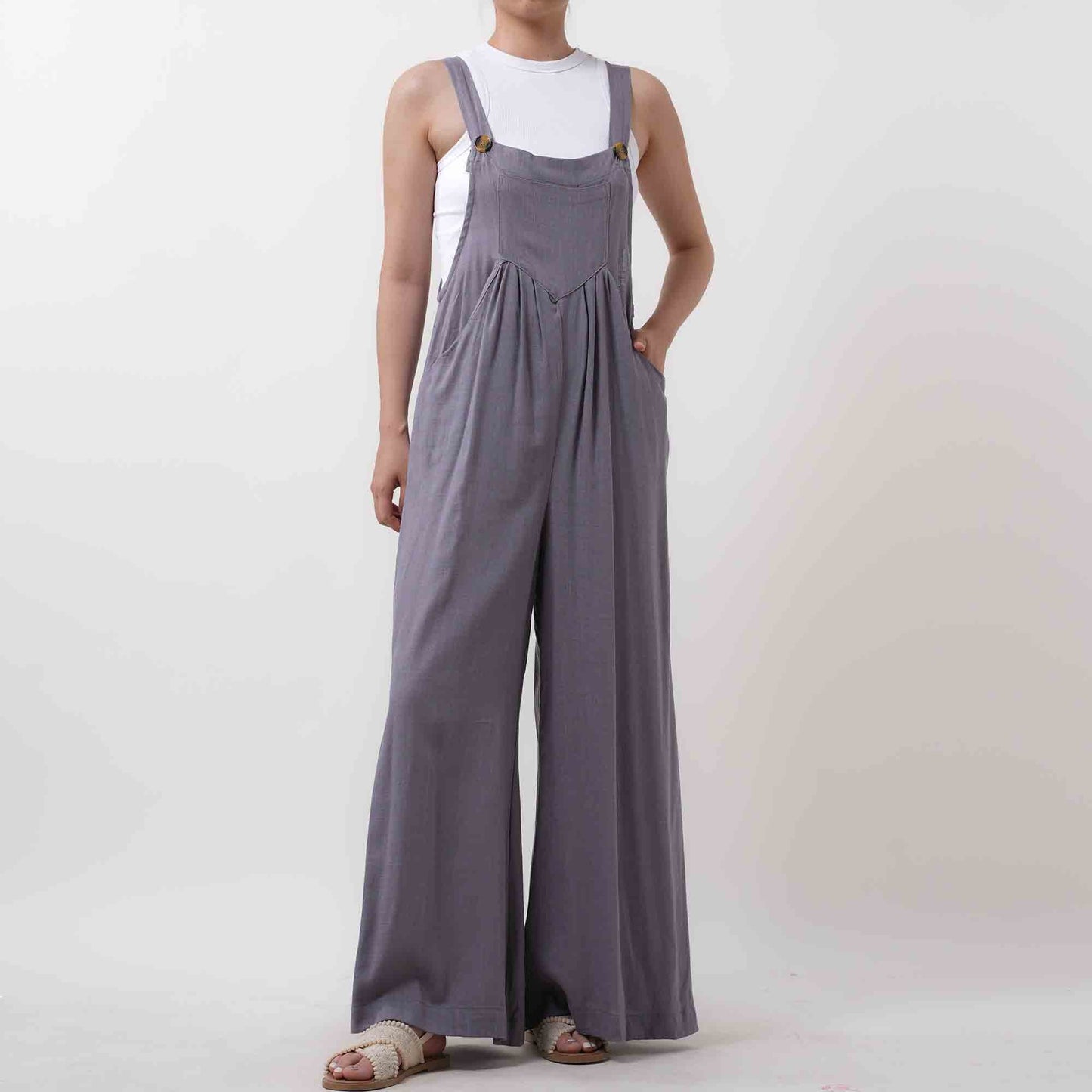 Women's Wide Leg Overall- Breathable Viscose/Linen Blend with Adjustable Straps Cherie Code