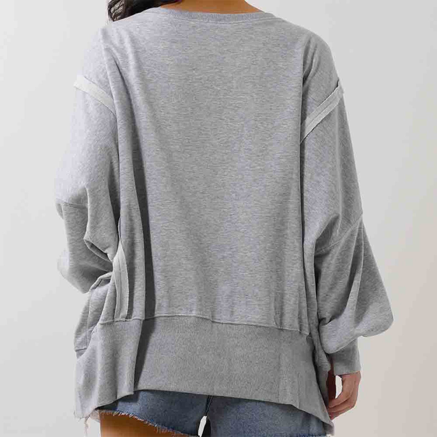 Women's Slouchy Crewneck Sweatshirt - Stretch Polyester Blend with Side Slit Details Cherie Code