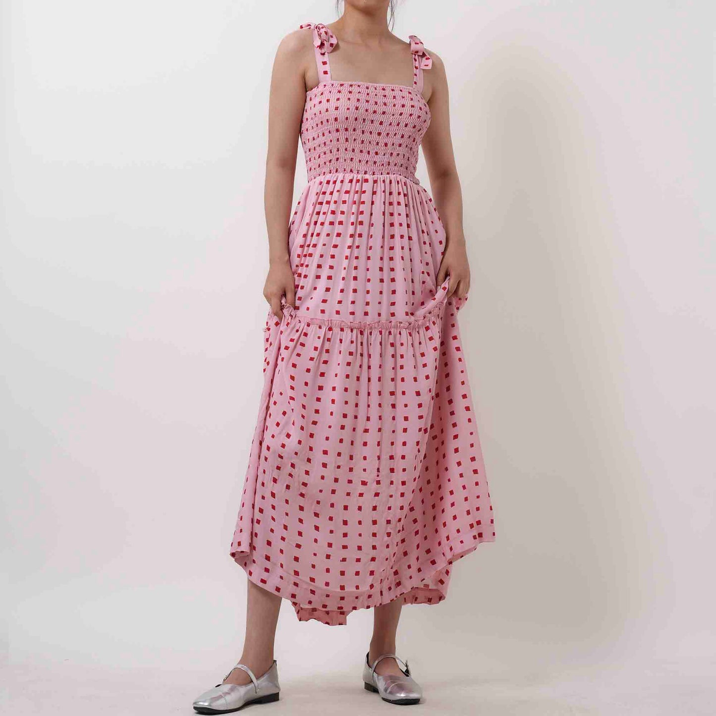 Breathable Rayon Midi Dress - Square Neck with Polyester Lining & Casual Fit Cherie Code