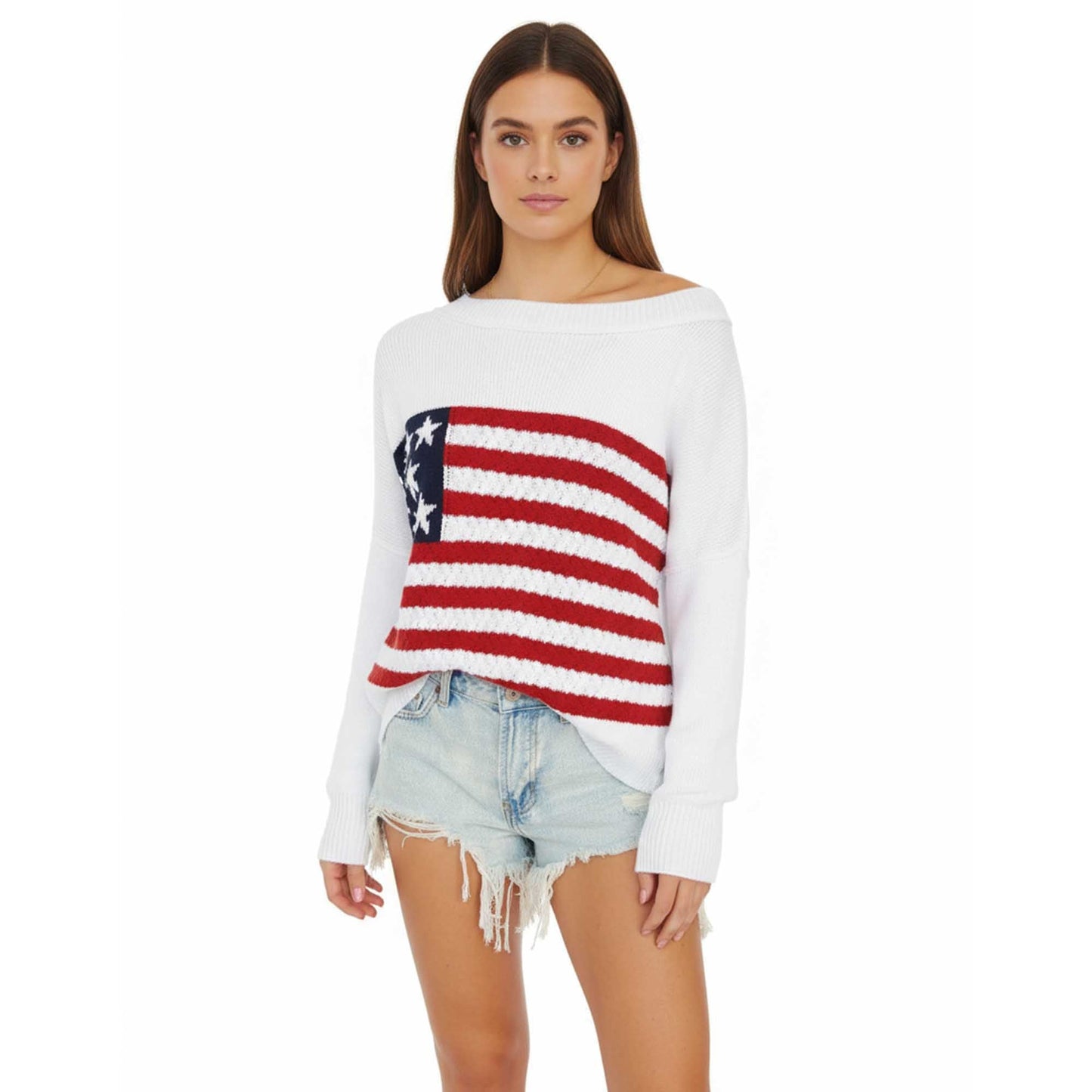 Woman Multicolor Flag Pattern Sweater – Long Sleeve, Round Neck Pullover Cherie Code