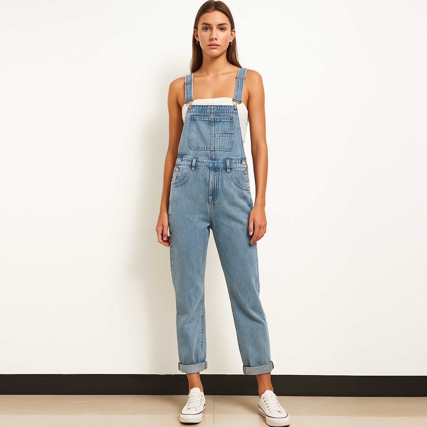 Women's Classic Denim Overalls – Relaxed Fit with Wide Legs & Functional Pockets Casual Workwear for Everyday Style Cherie Code