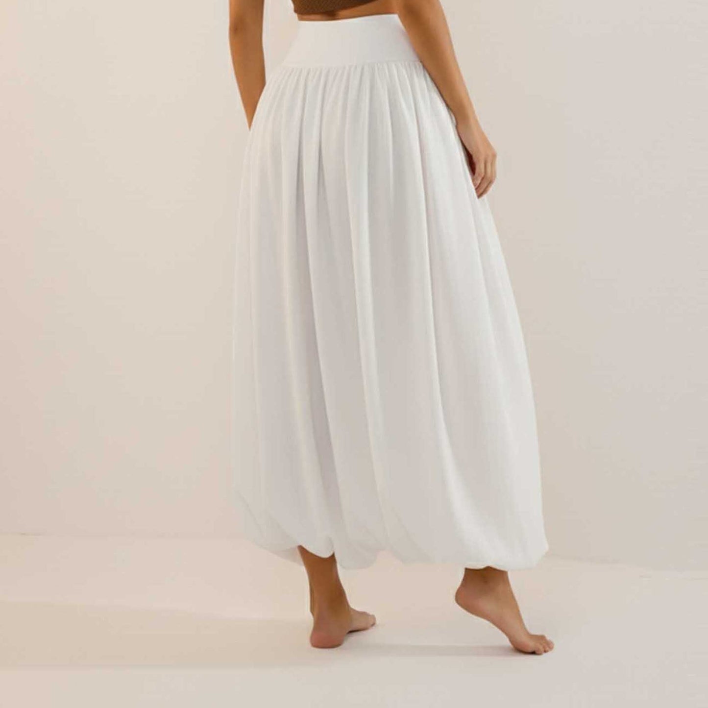 Cherie Code Women's White A-Line Maxi Skirt with Bubble Hem and Elastic Waistband