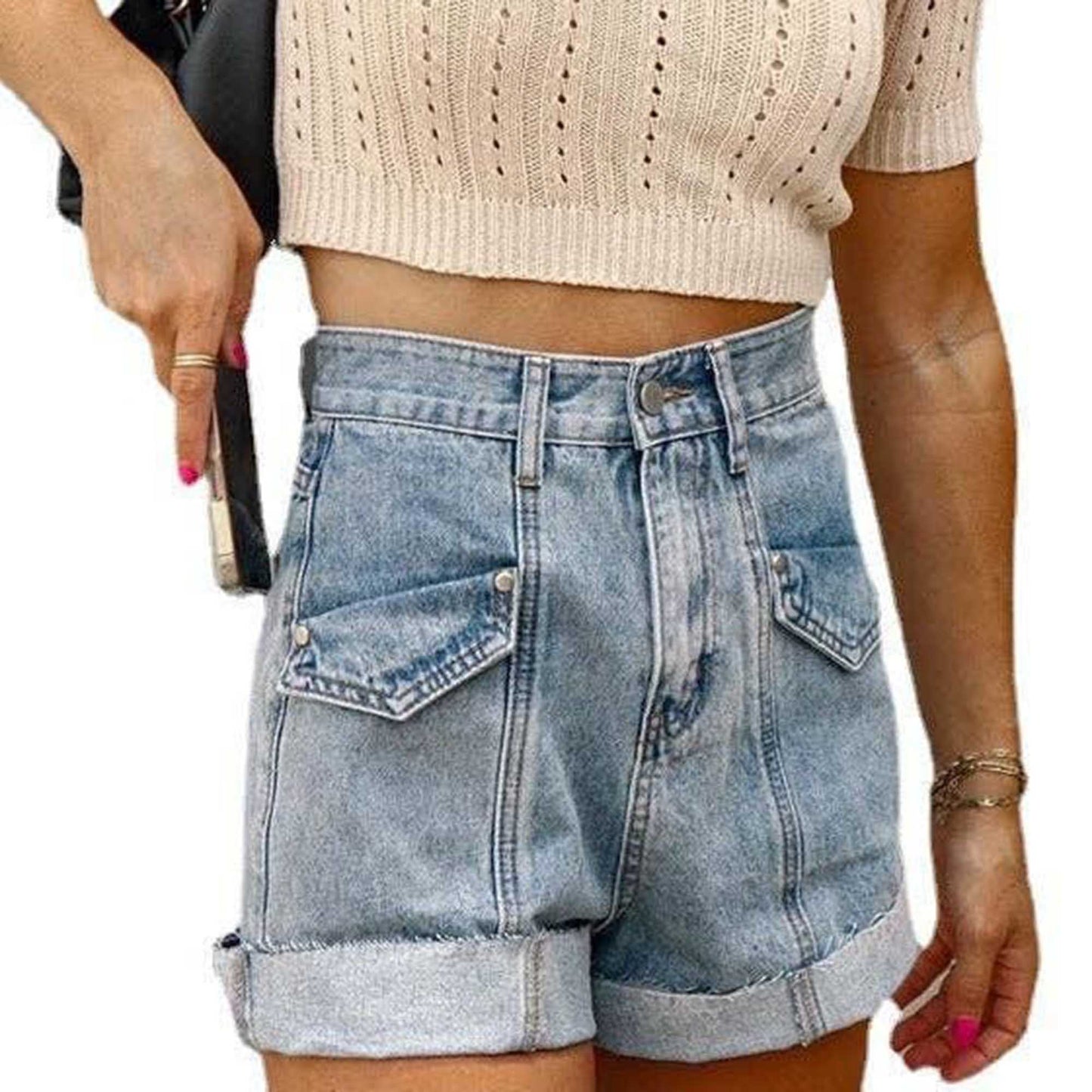 Women's Mid-Rise Denim Shorts – Button & Zip Fly Casual Fit with Pockets Cherie Code