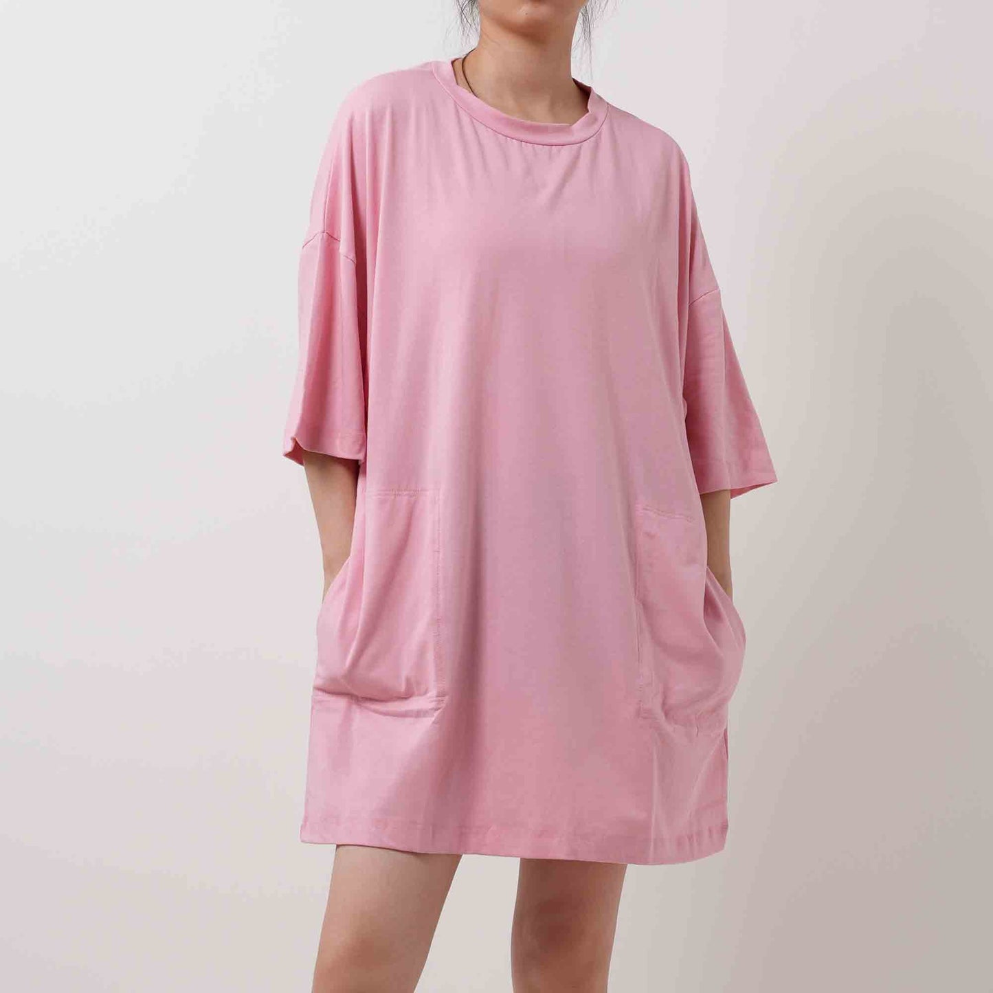 Round Neck Pullover Tee - Crew Neck with Short Sleeves Pocket Mini Dress Cherie Code