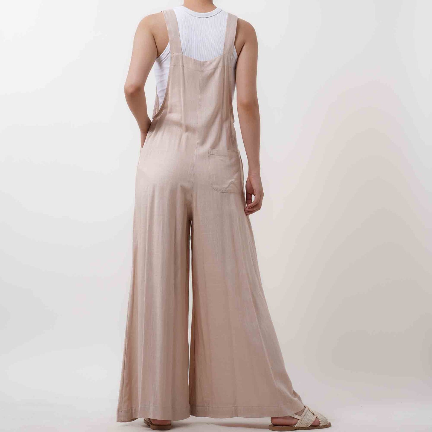 Women's Wide Leg Overall- Breathable Viscose/Linen Blend with Adjustable Straps Cherie Code
