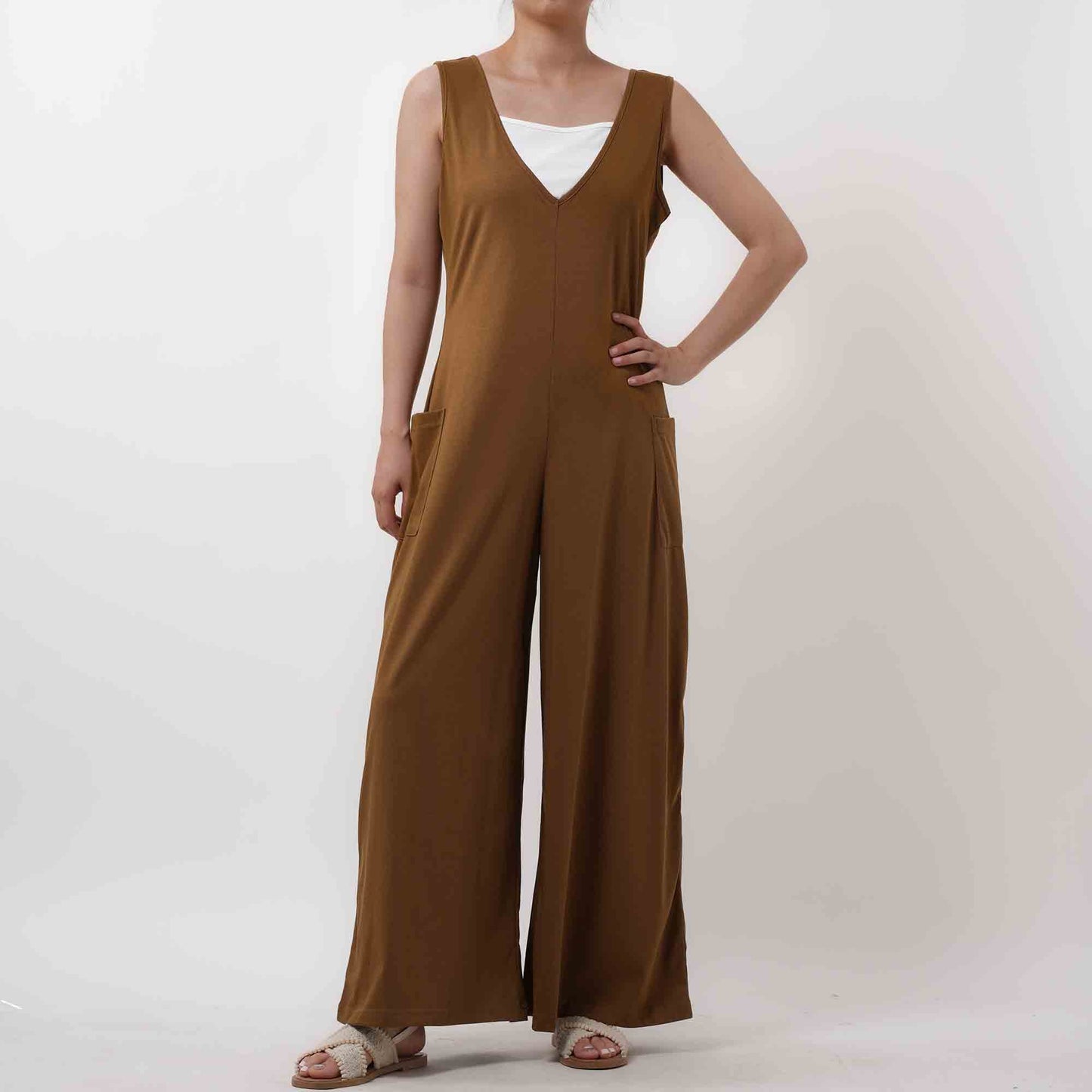 Women Solid Color Overall - Breathable Sleeveless Romper with Comfortable Loose Silhouette