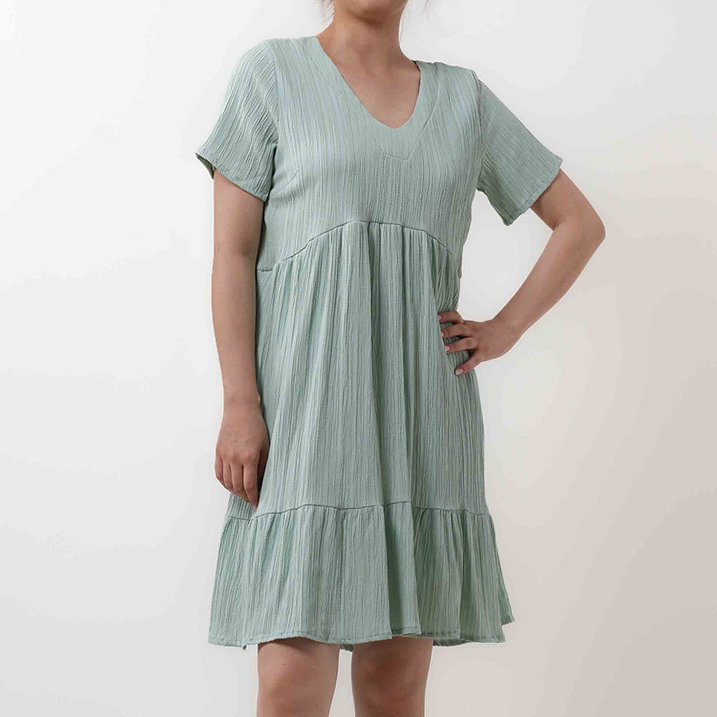 Women's V-Neck Mini Dress - Stretch Viscose Blend with Lining & Short Sleeves Cherie Code