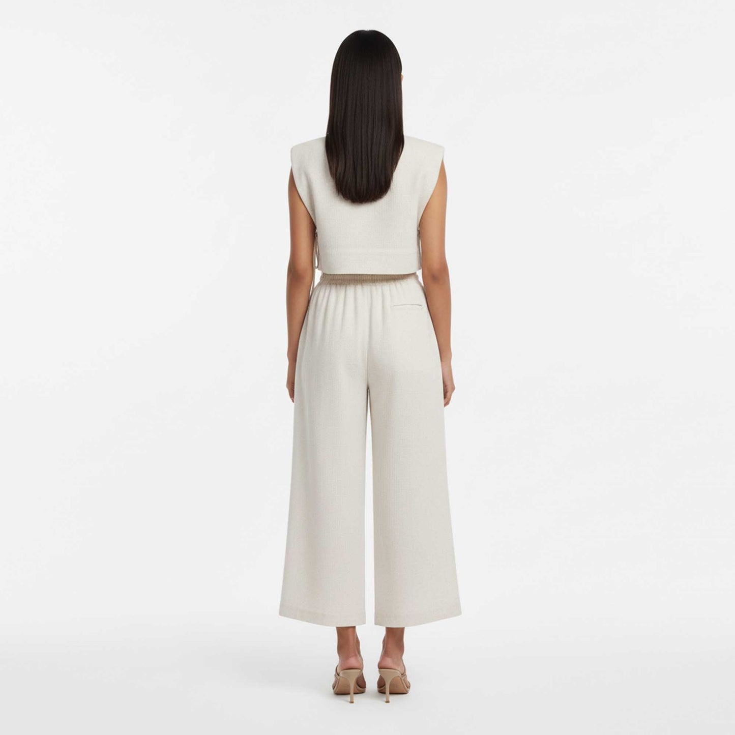 Women Khaki Linen-Cotton Sleeveless Slim Fit Set – Stretch Two-Piece Outfit Cherie Code