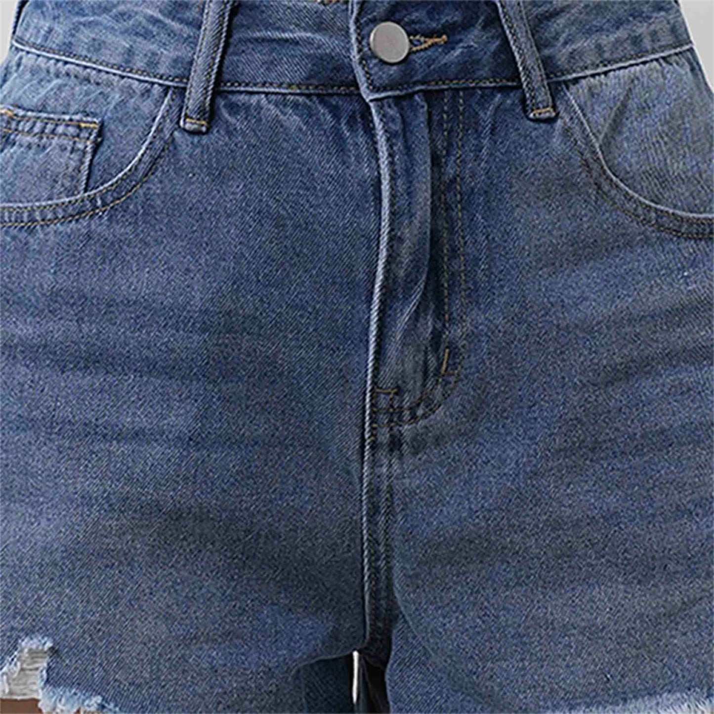 Women's Distressed Denim Shorts - Classic 5-Pocket Style with Button & Zip Closure Cherie Code