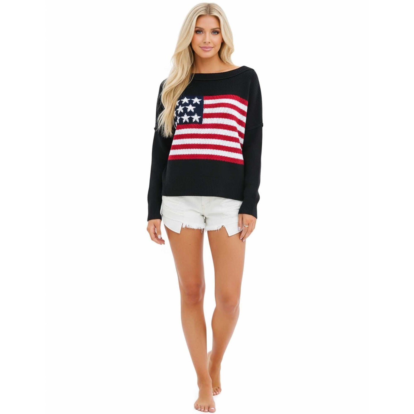 Woman Multicolor Flag Pattern Sweater – Long Sleeve, Round Neck Pullover Cherie Code