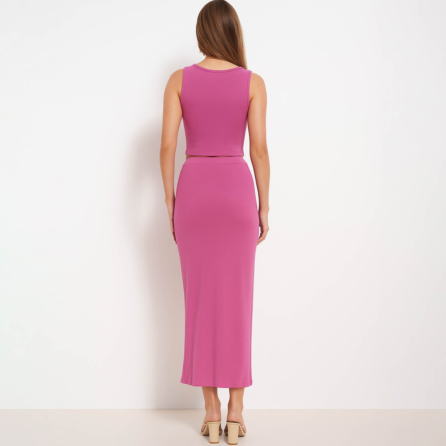 Woman Stretch Viscose Slim Fit Skirt Set - Sleeveless Crop Top 2PCS Outfit Cherie Code