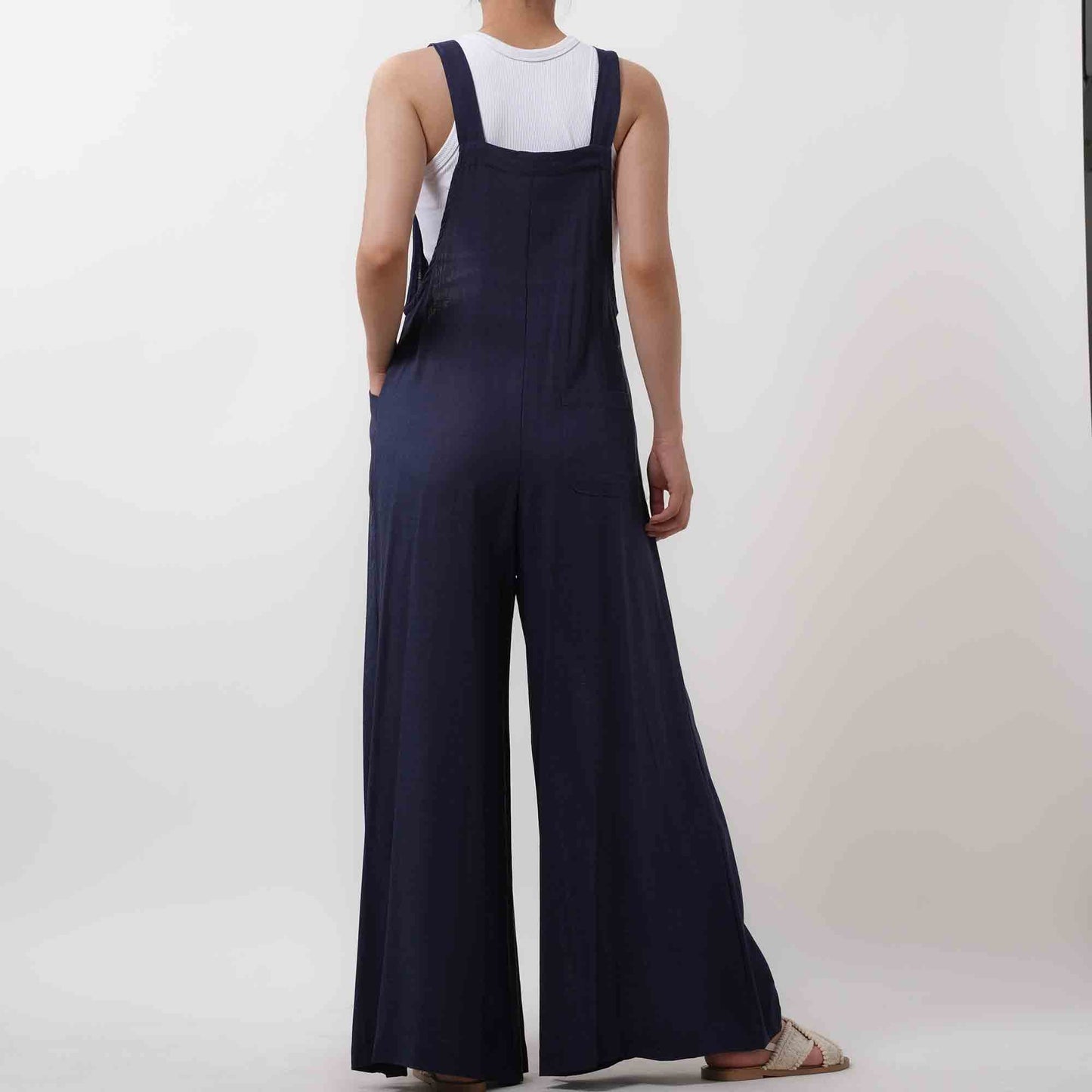 Women's Wide Leg Overall- Breathable Viscose/Linen Blend with Adjustable Straps Cherie Code