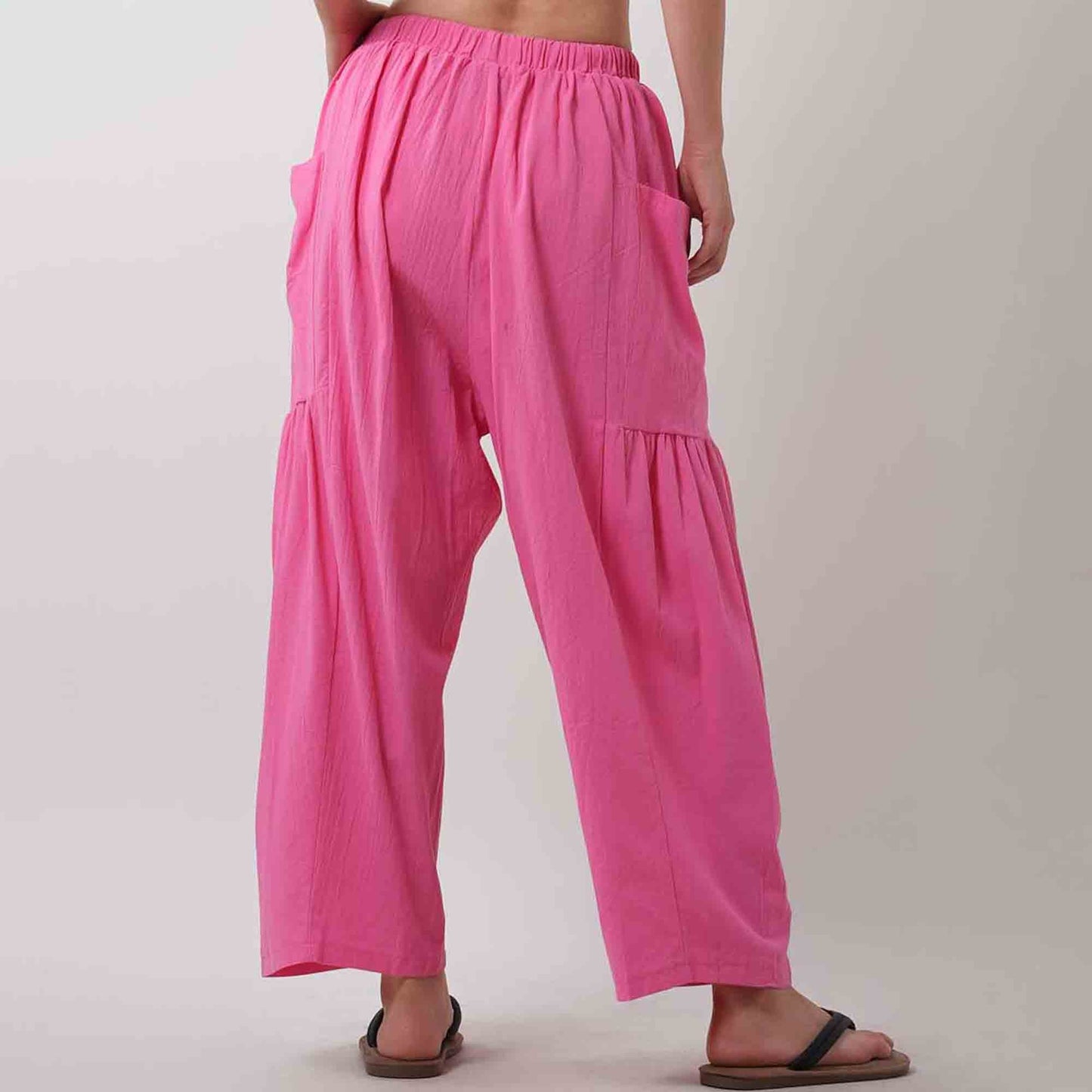 Women's Cotton Drawstring Pants - Relaxed Fit with Elastic Waist & Functional Pocket