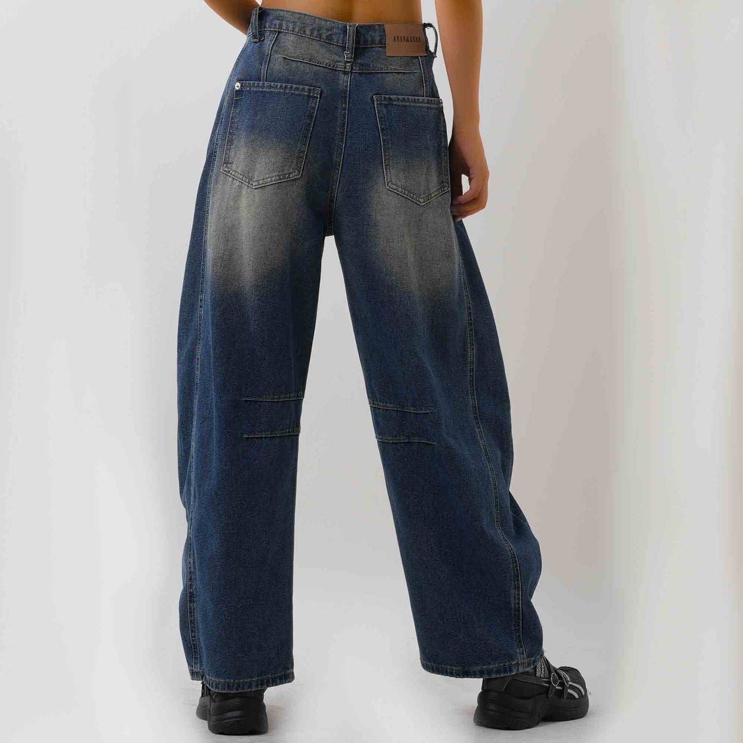 Women's Barrel Leg Baggy Jeans – High Rise Vintage Wash Slouchy Fit Denim by Cherie Code