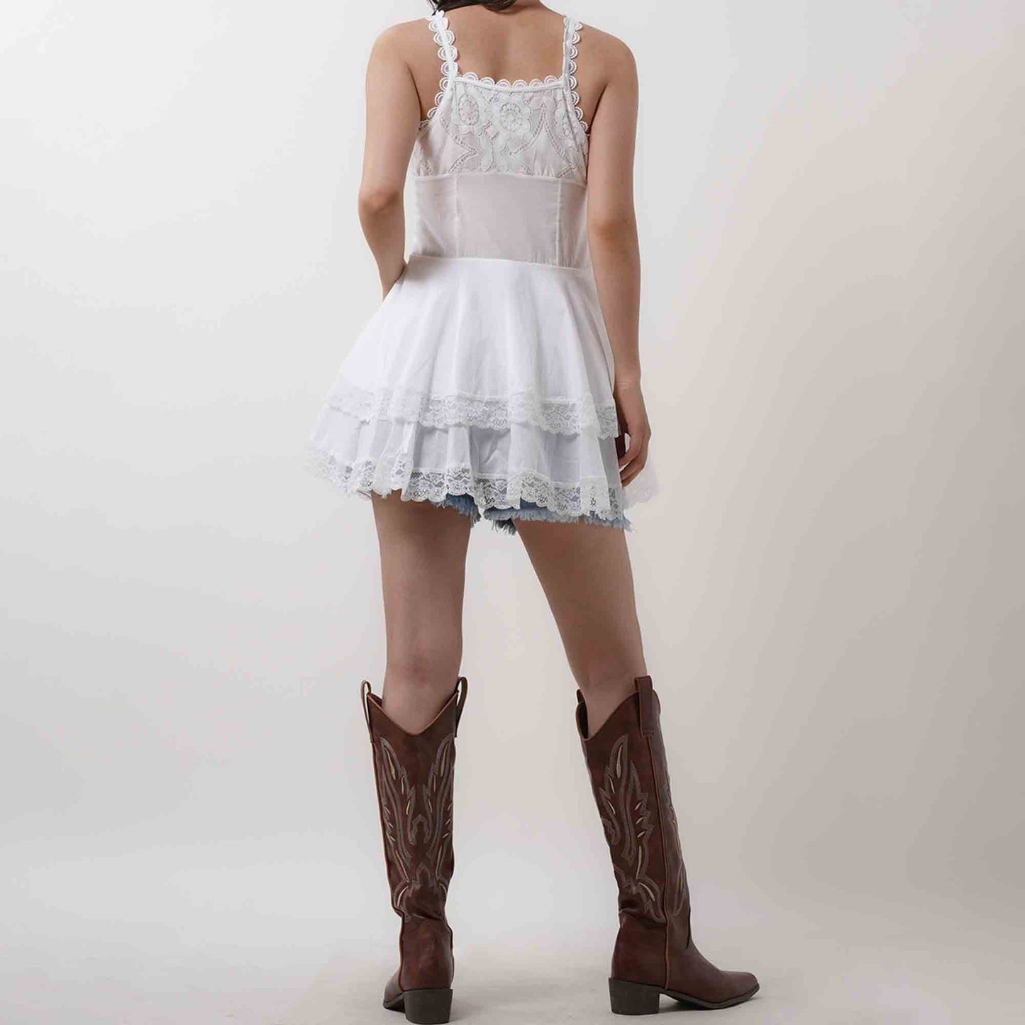 Women's Floral Lace Mini Dress - 100% Cotton Sleeveless with Tie Detail Tunic Cherie Code