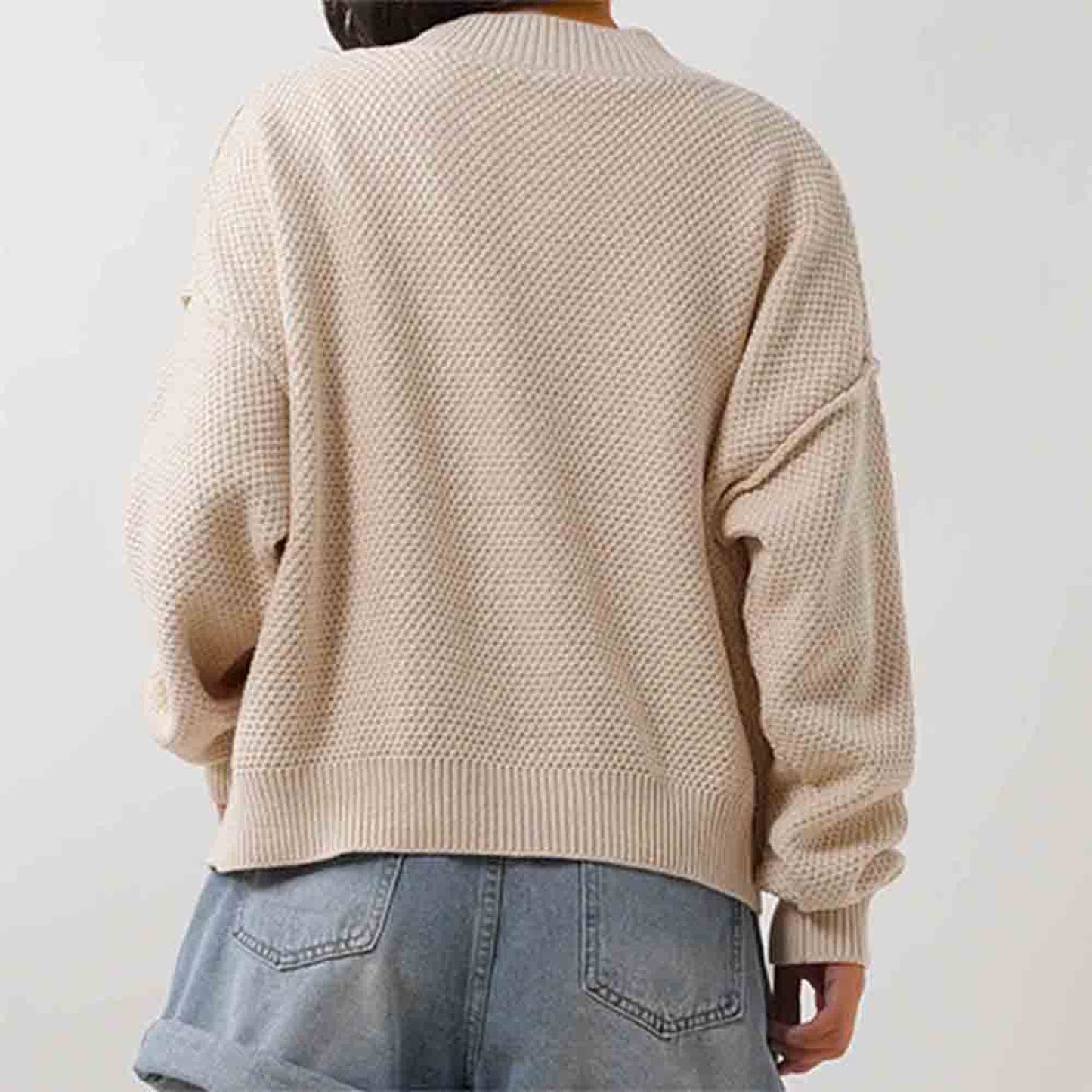 Women's Stretch Knit Cardigan - Drop Shoulder Long Sleeve with Button Front Cherie Code