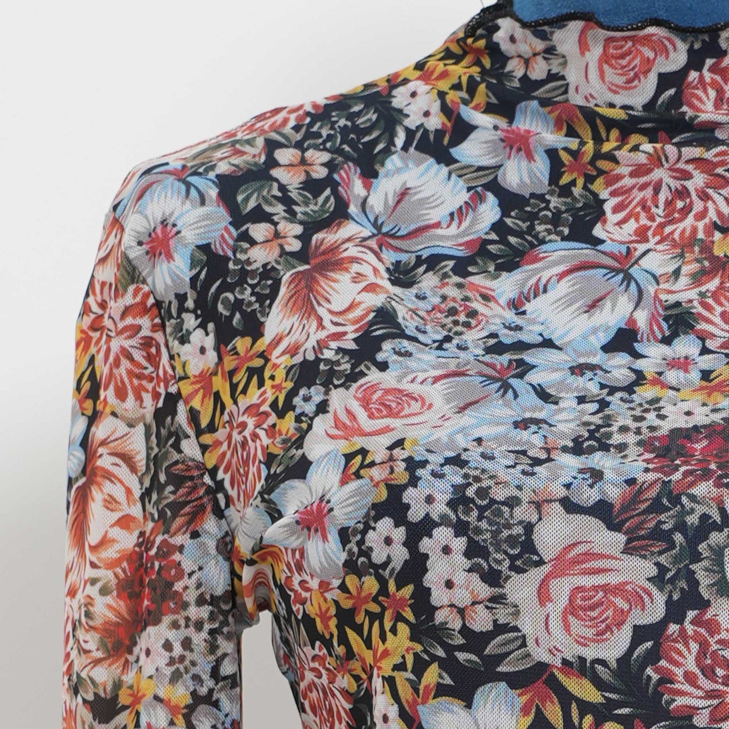 Women's Floral Mesh Long Sleeve Crop Top – Sheer Stretchy Slim Fit Turtleneck Pullover for Layering by Cherie Code