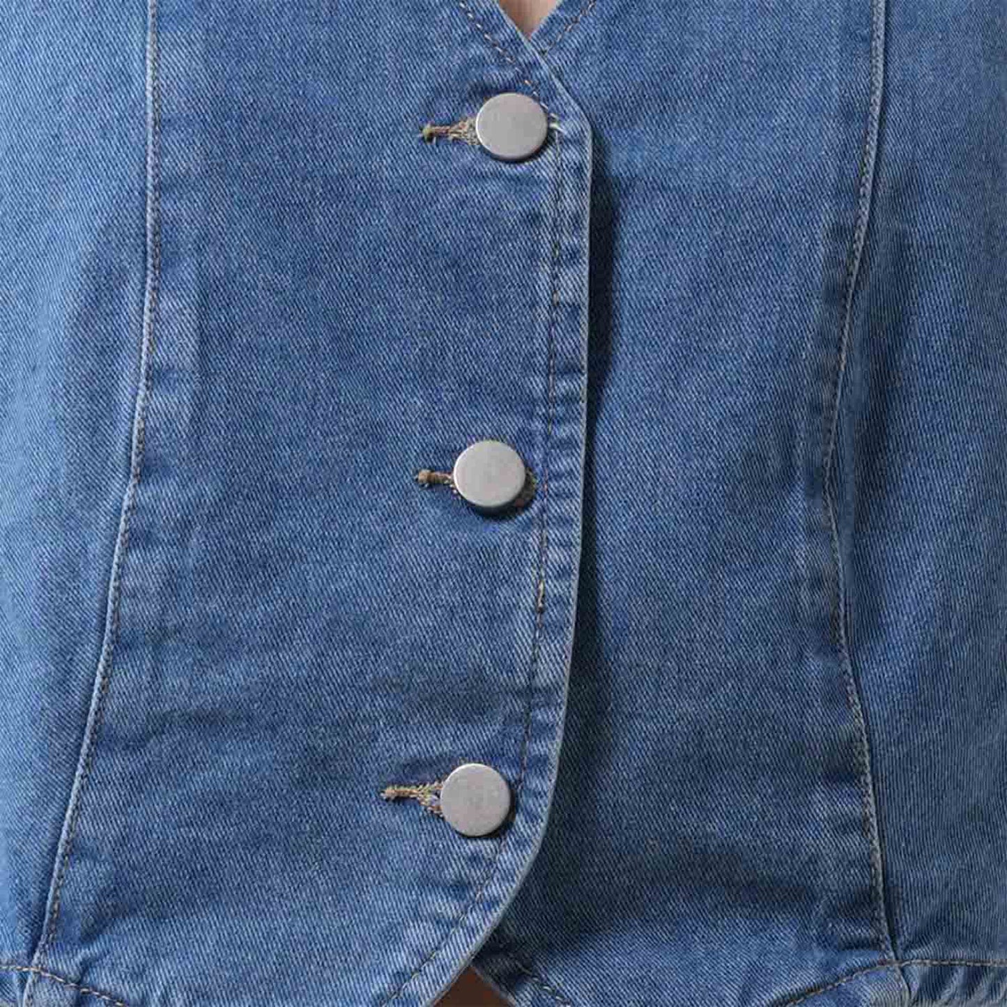 Breathable Denim Vest & Split Hem Skirt Set - Sleeveless with Button Front & Casual Fit Cherie Code