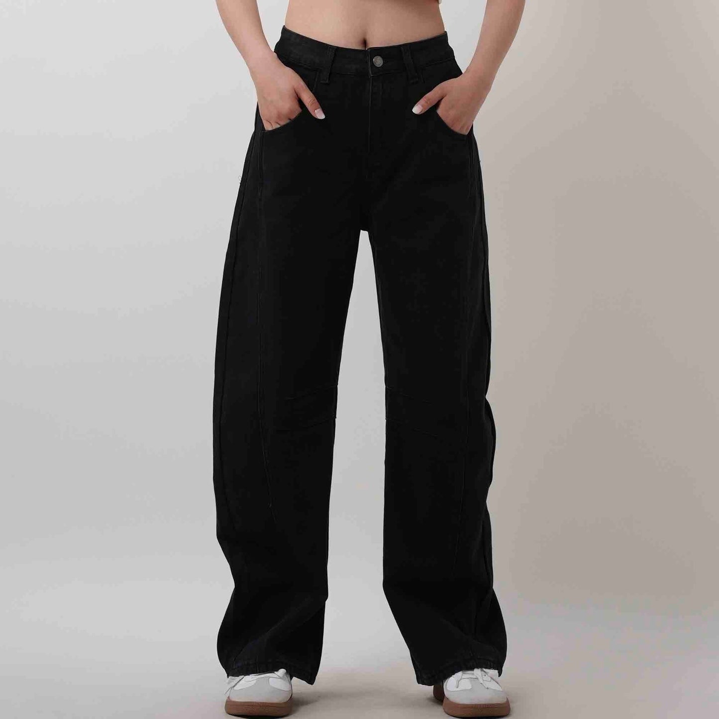 Women's Barrel Leg Baggy Jeans – High Rise Vintage Wash Slouchy Fit Denim by Cherie Code