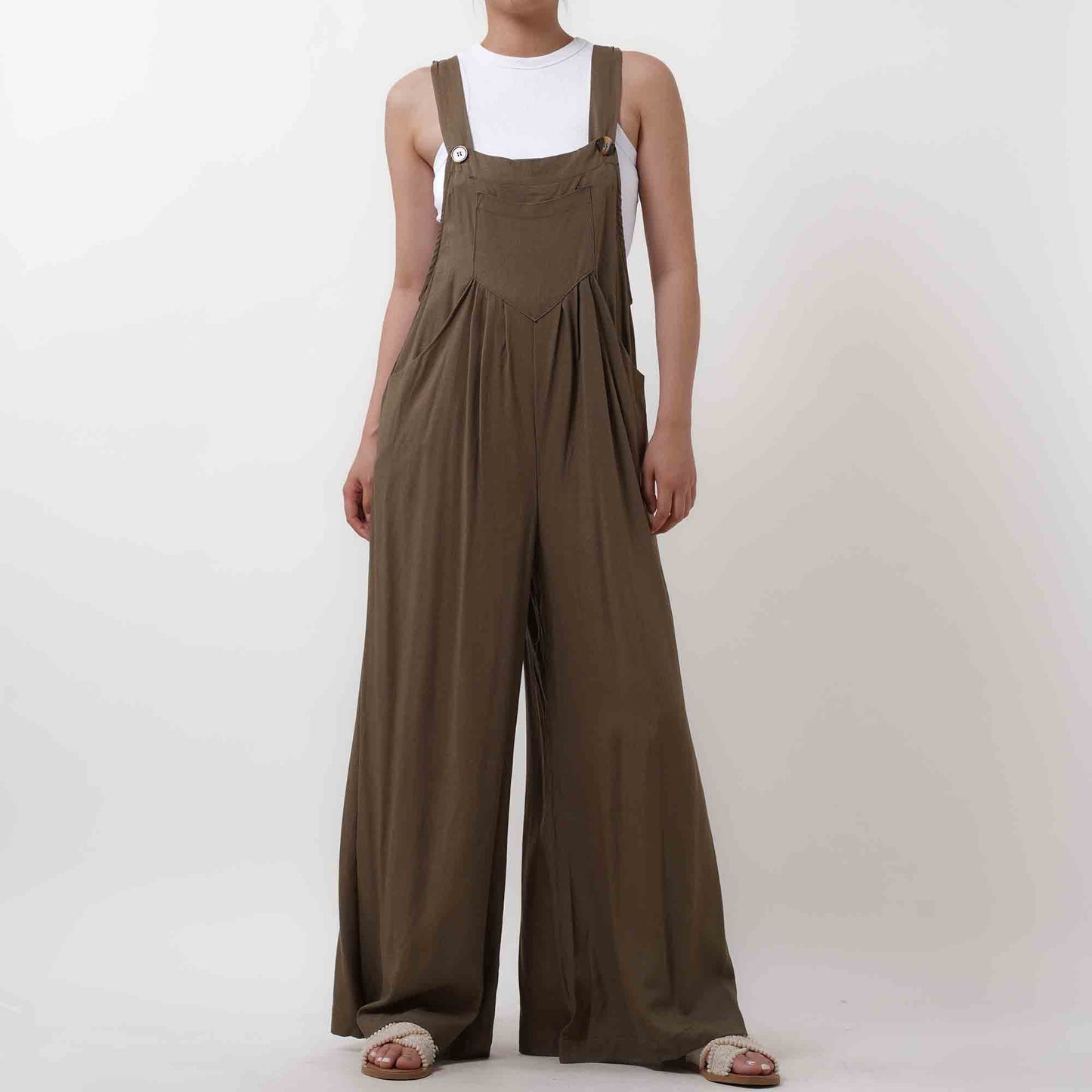 Women's Wide Leg Overall- Breathable Viscose/Linen Blend with Adjustable Straps Cherie Code