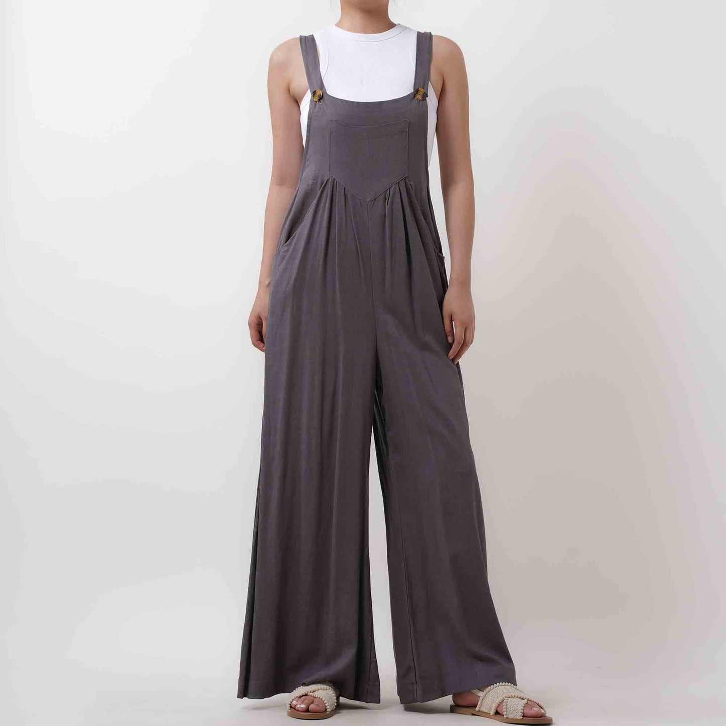 Women's Wide Leg Overall- Breathable Viscose/Linen Blend with Adjustable Straps Cherie Code