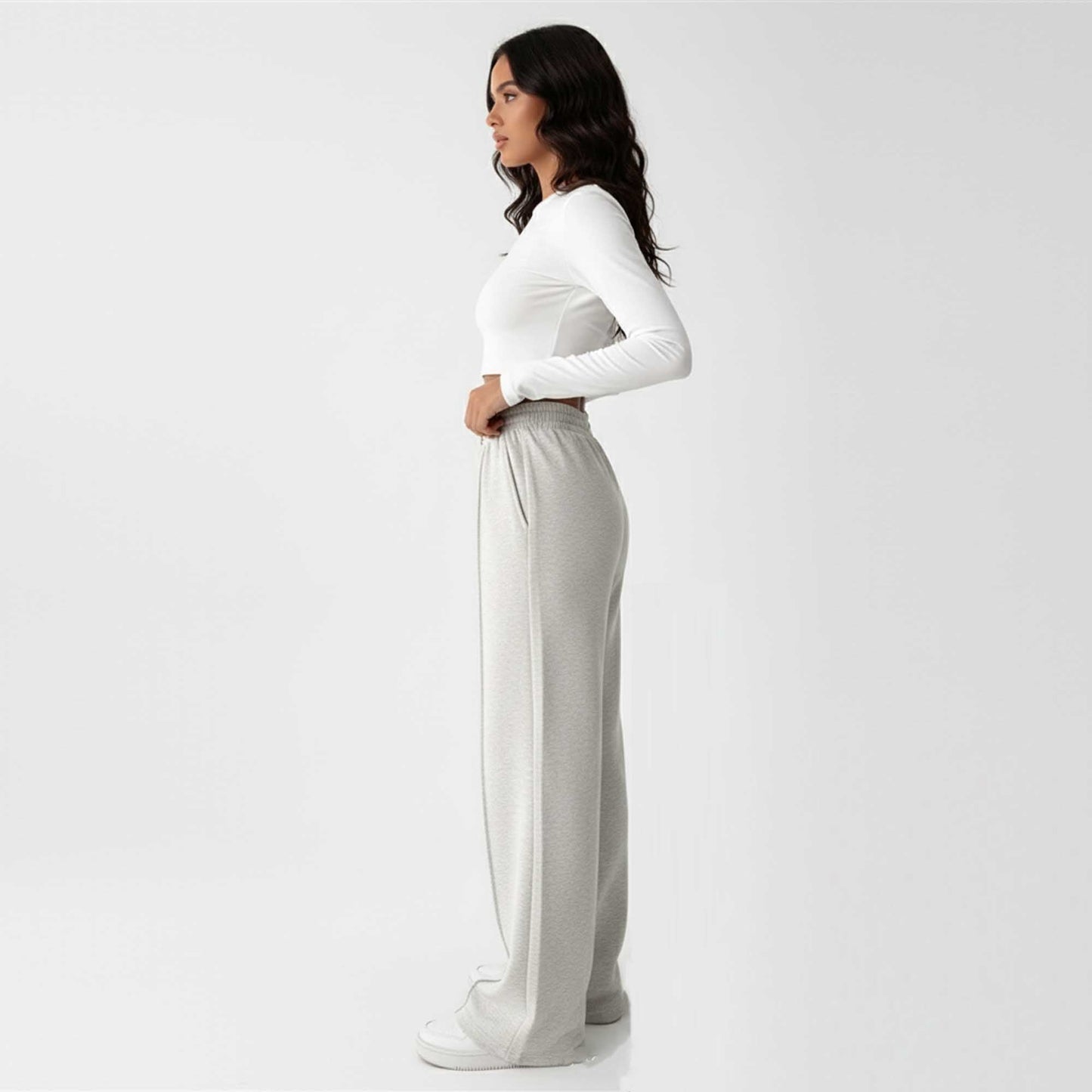 Cherie Code Women's Wide-Leg Sweatpants - High Waist, Cotton Blend, Casual Lounge Pants with Stretch Waistband