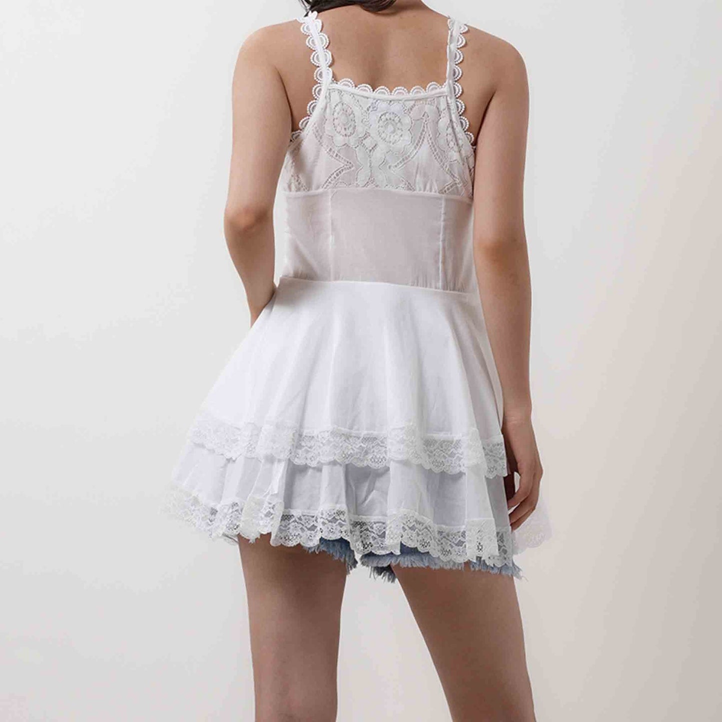 Women's Floral Lace Mini Dress - 100% Cotton Sleeveless with Tie Detail Tunic Cherie Code