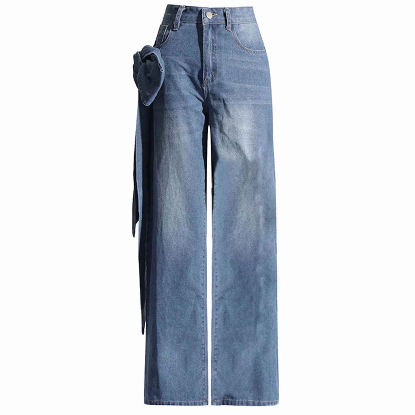 Women's Classic Straight-Leg Jeans with Chic Bowknot Detail – Comfort Cotton Denim Cherie Code