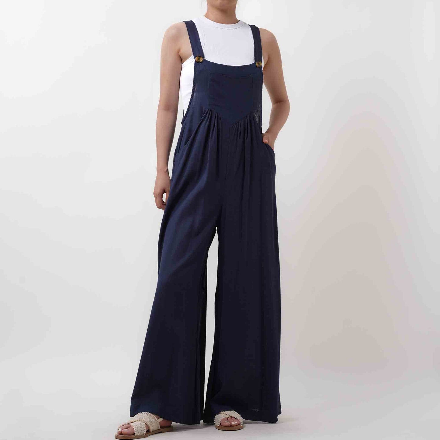Women's Wide Leg Overall- Breathable Viscose/Linen Blend with Adjustable Straps Cherie Code