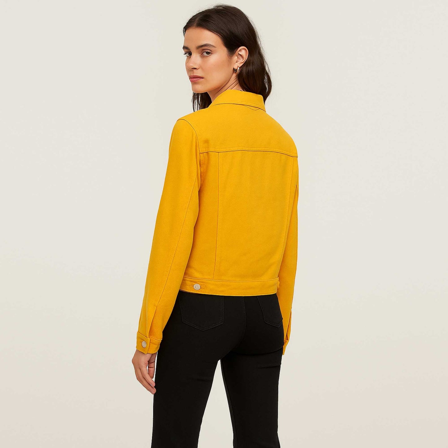 Women's Solid Color Denim Jacket with Pockets – Long Sleeve Button Front Casual Outerwear by Cherie Code