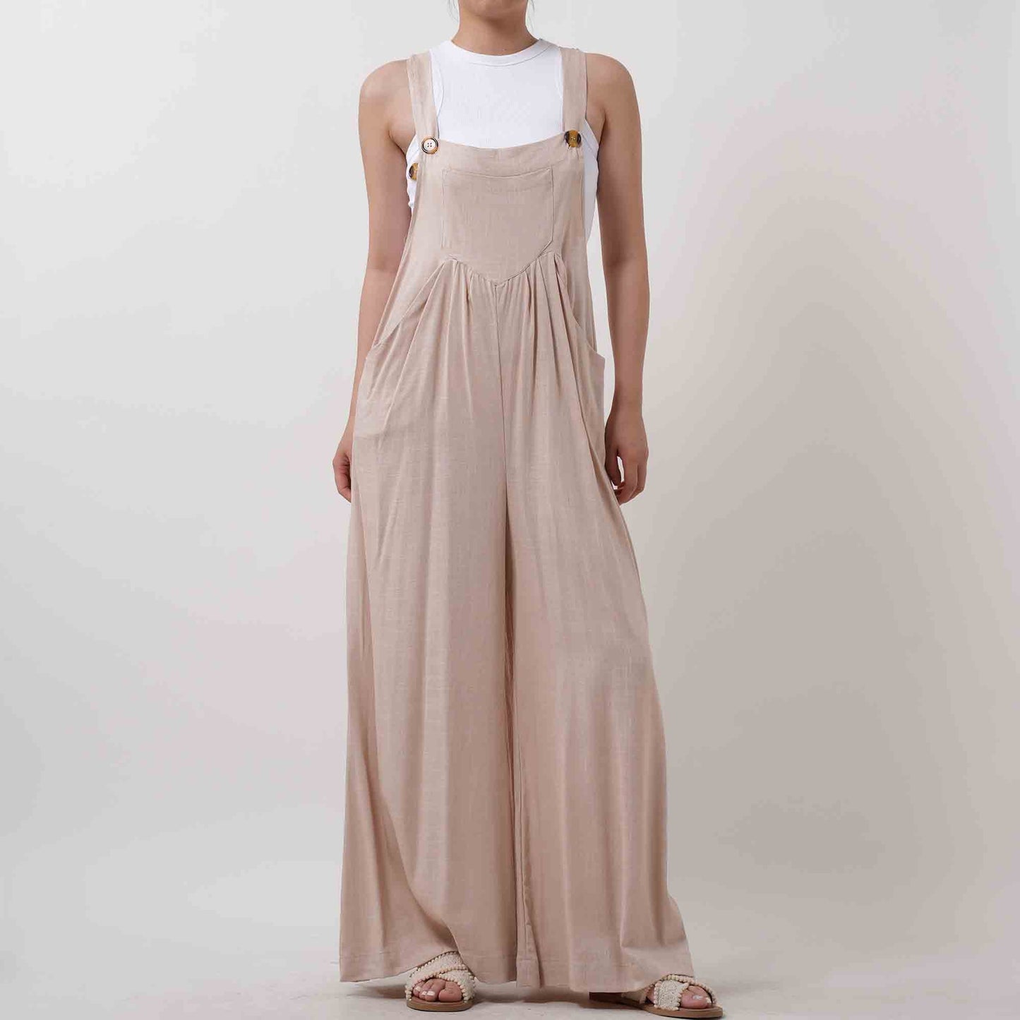 Women's Wide Leg Overall- Breathable Viscose/Linen Blend with Adjustable Straps Cherie Code