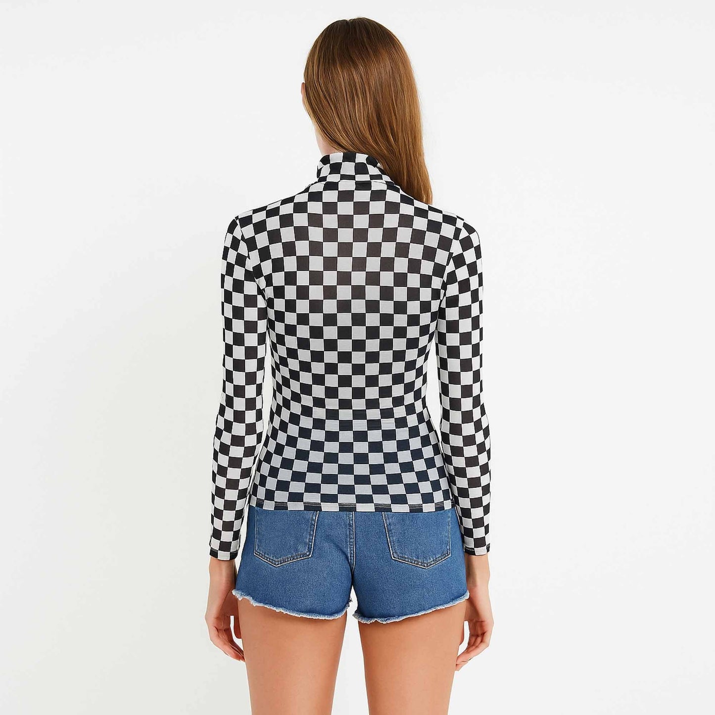 Women's Grid Print Sheer High Neck Top– Cherie Code