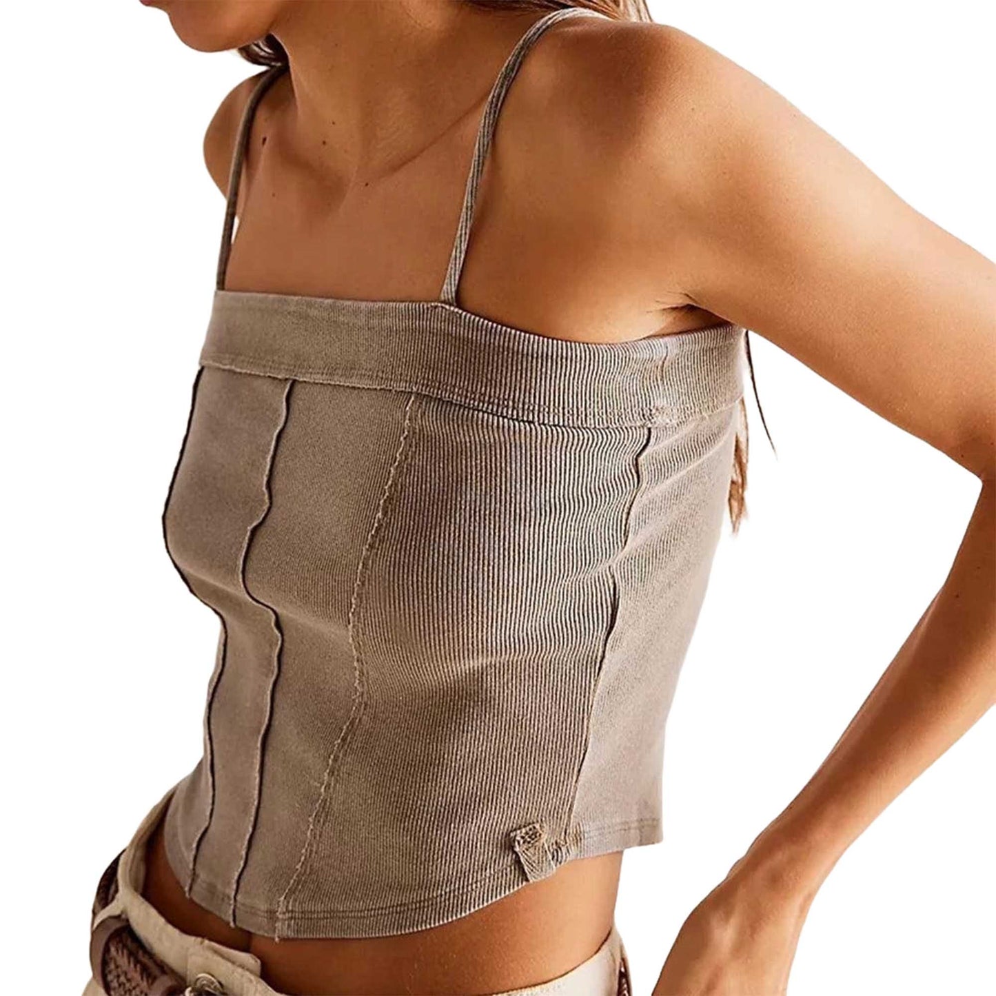 Women's Ribbed Square-Neck Tank  Flattering Seam Details, Sleek Casual Fit Cherie Code