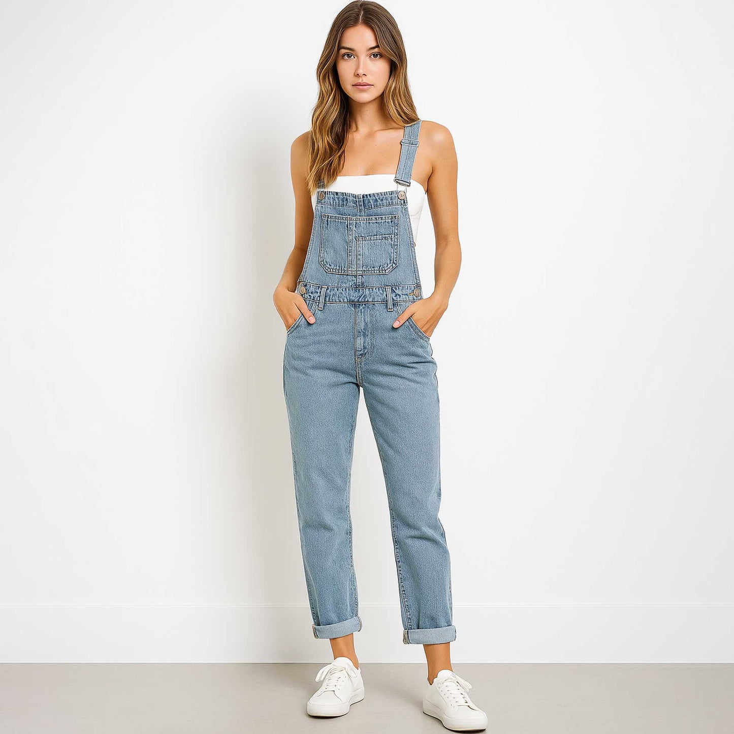 Women's Classic Denim Overalls – Relaxed Fit with Wide Legs & Functional Pockets Casual Workwear for Everyday Style Cherie Code