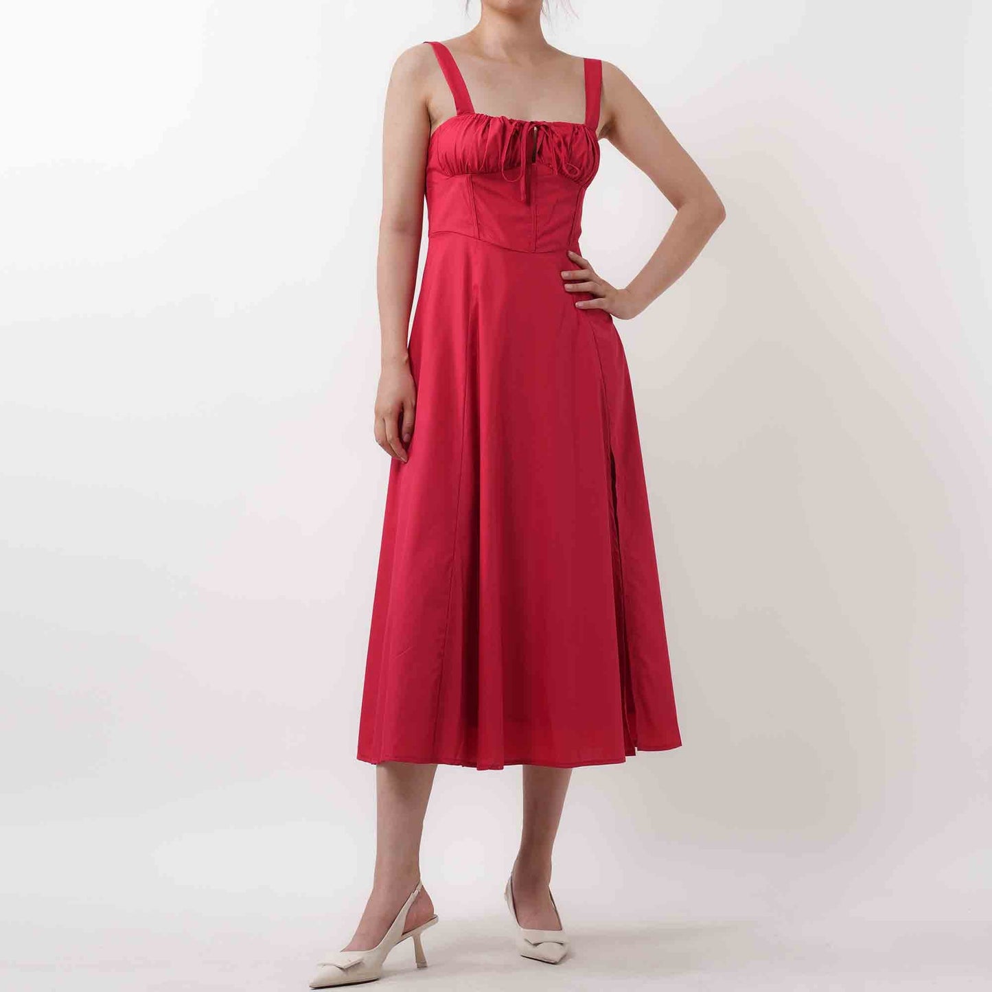 Women's Elegant Pleated Midi Dress - Sleeveless Slim Fit Cocktail Dress with Lining Cherie Code