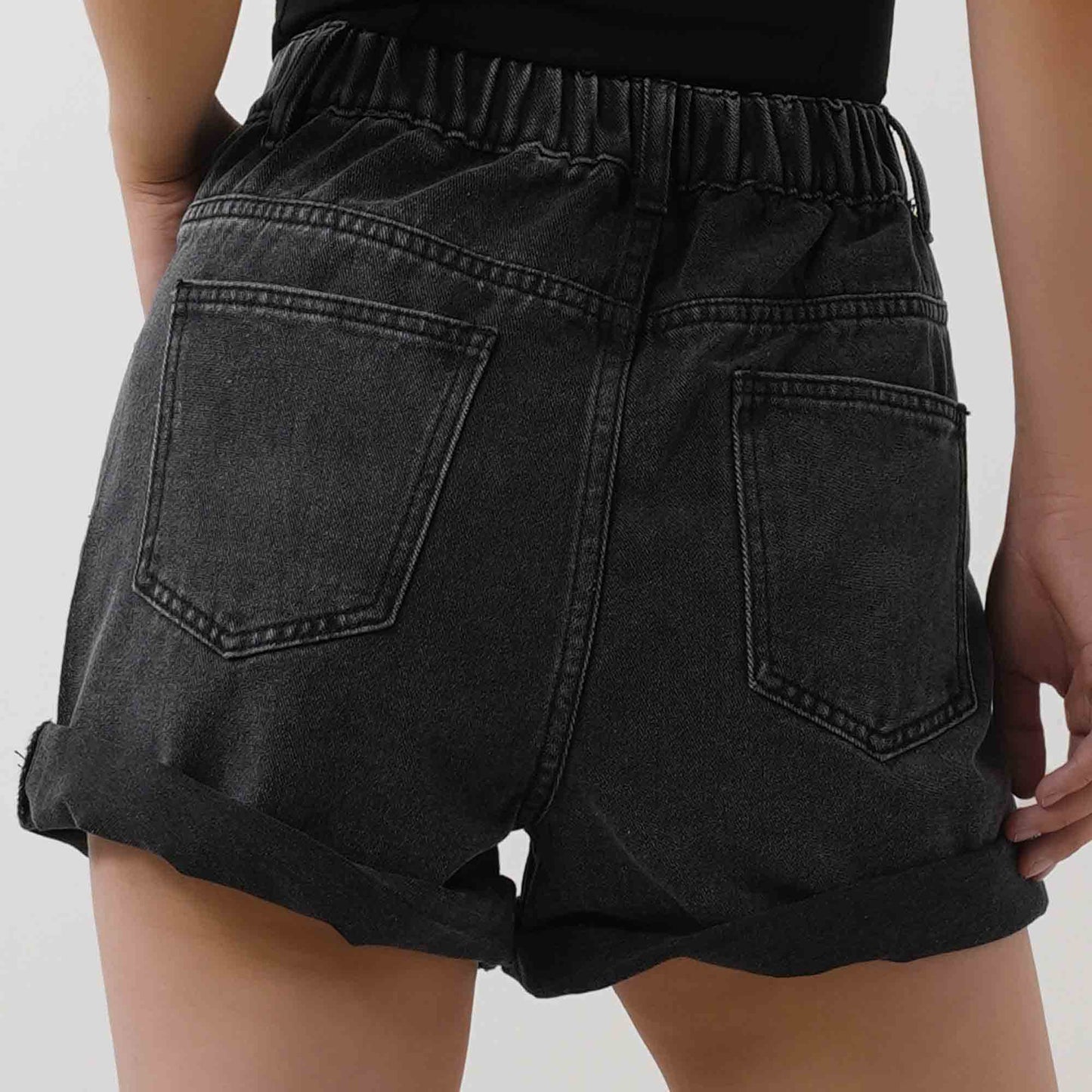 Women's Wide Leg Denim Shorts - Half Elastic Waist Casual Summer Shorts Cherie Code