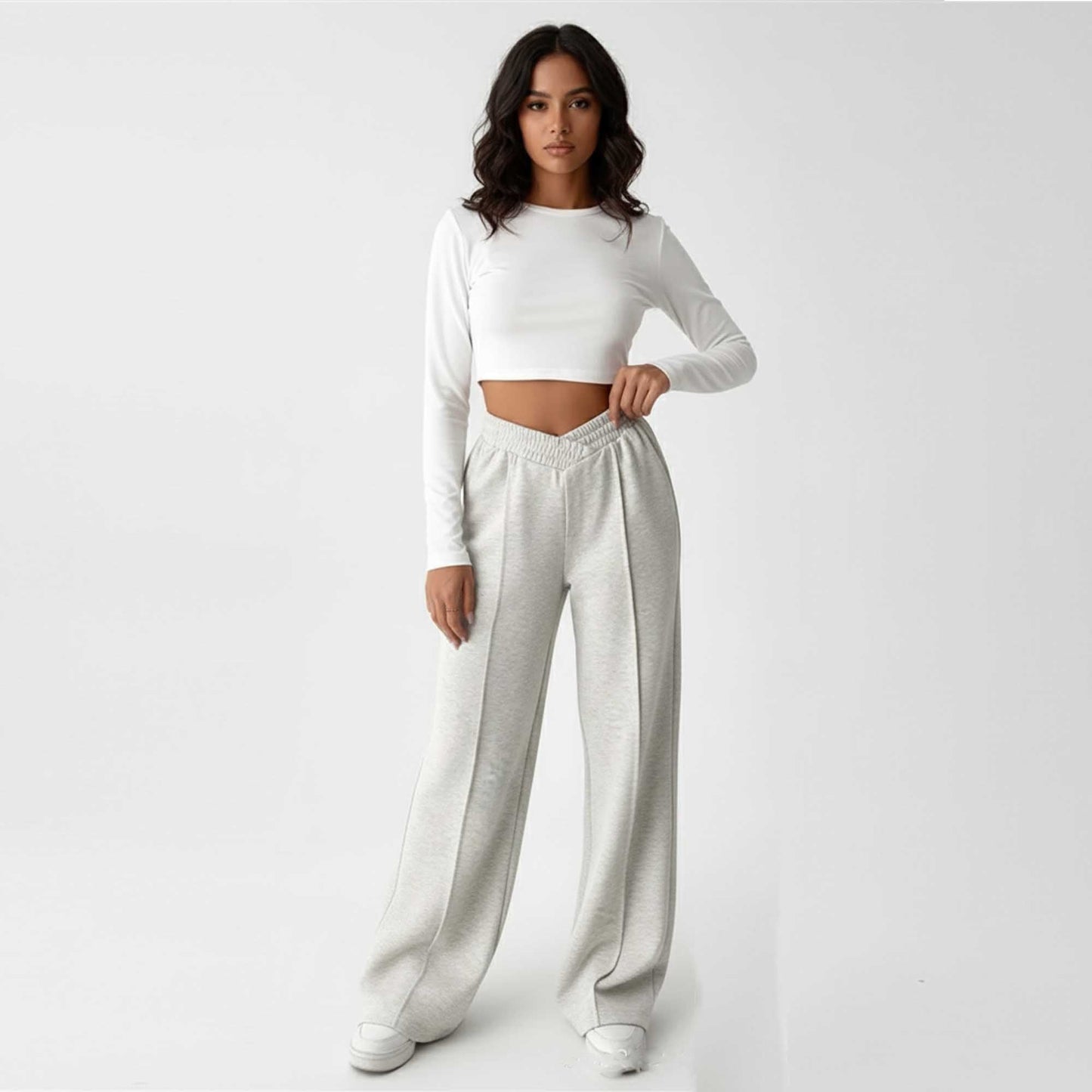 Cherie Code Women's Wide-Leg Sweatpants - High Waist, Cotton Blend, Casual Lounge Pants with Stretch Waistband