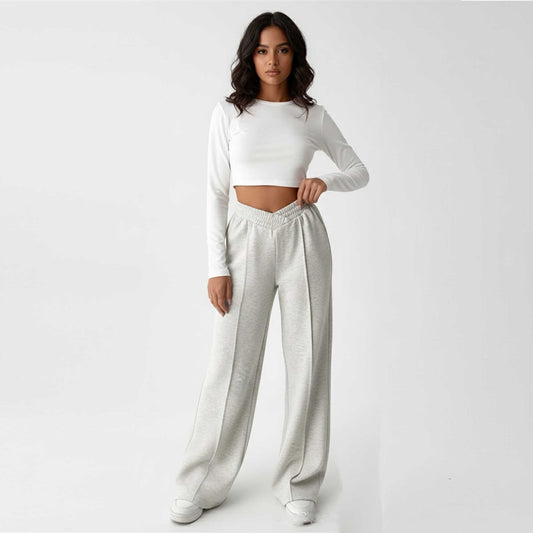 Cherie Code Women's Wide-Leg Sweatpants - High Waist, Cotton Blend, Casual Lounge Pants with Stretch Waistband