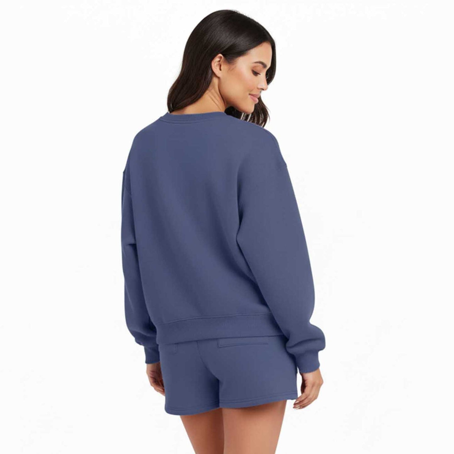 Cherie Code Women's Green Long Sleeve Cotton Sweatshirt and Shorts Set – Casual Fit with Elastic Waist and Pockets