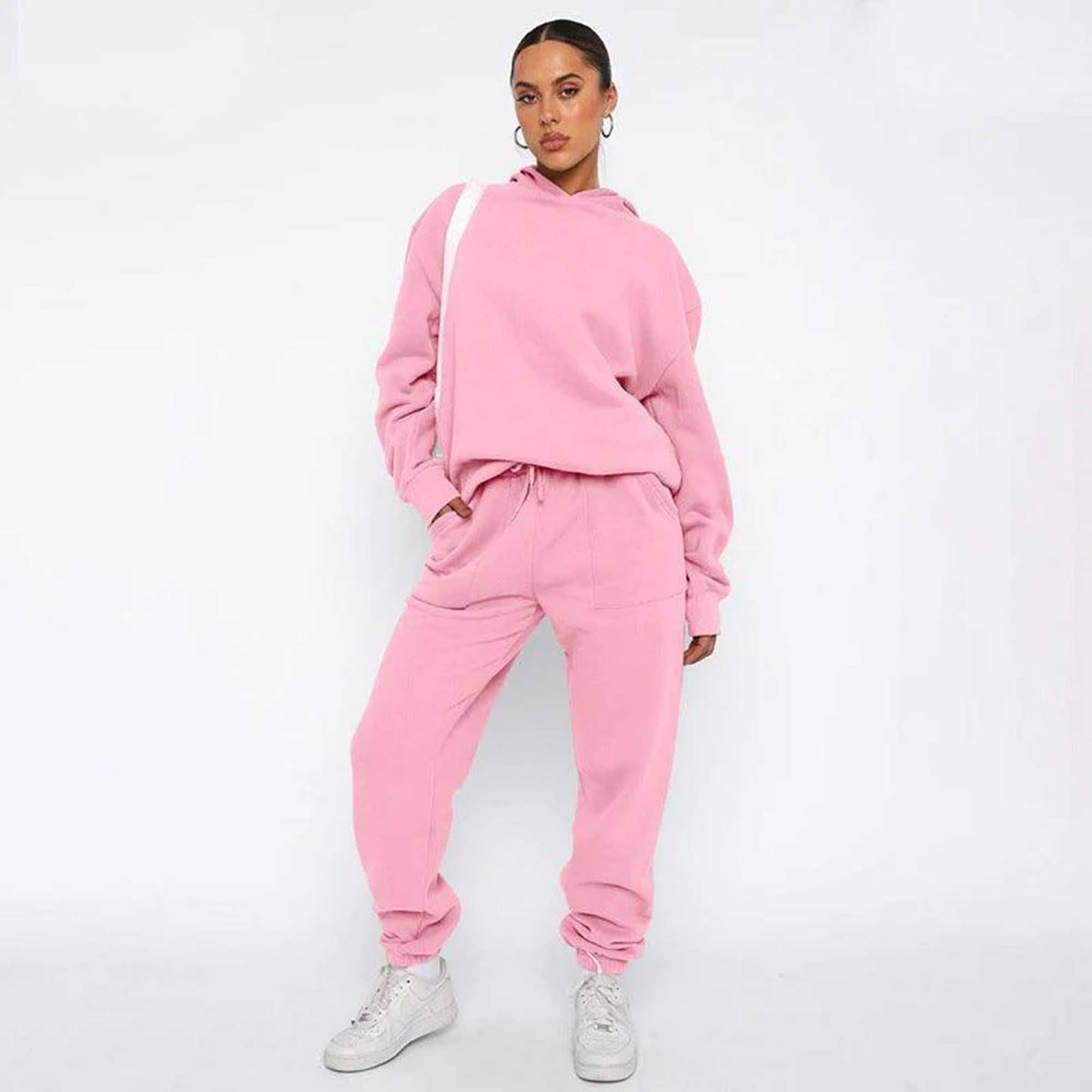 Cherie Code Women's Black Hoodie Lounge Set with Velvet Lining – Long Sleeve Top and Jogger Pants – Casual Fit