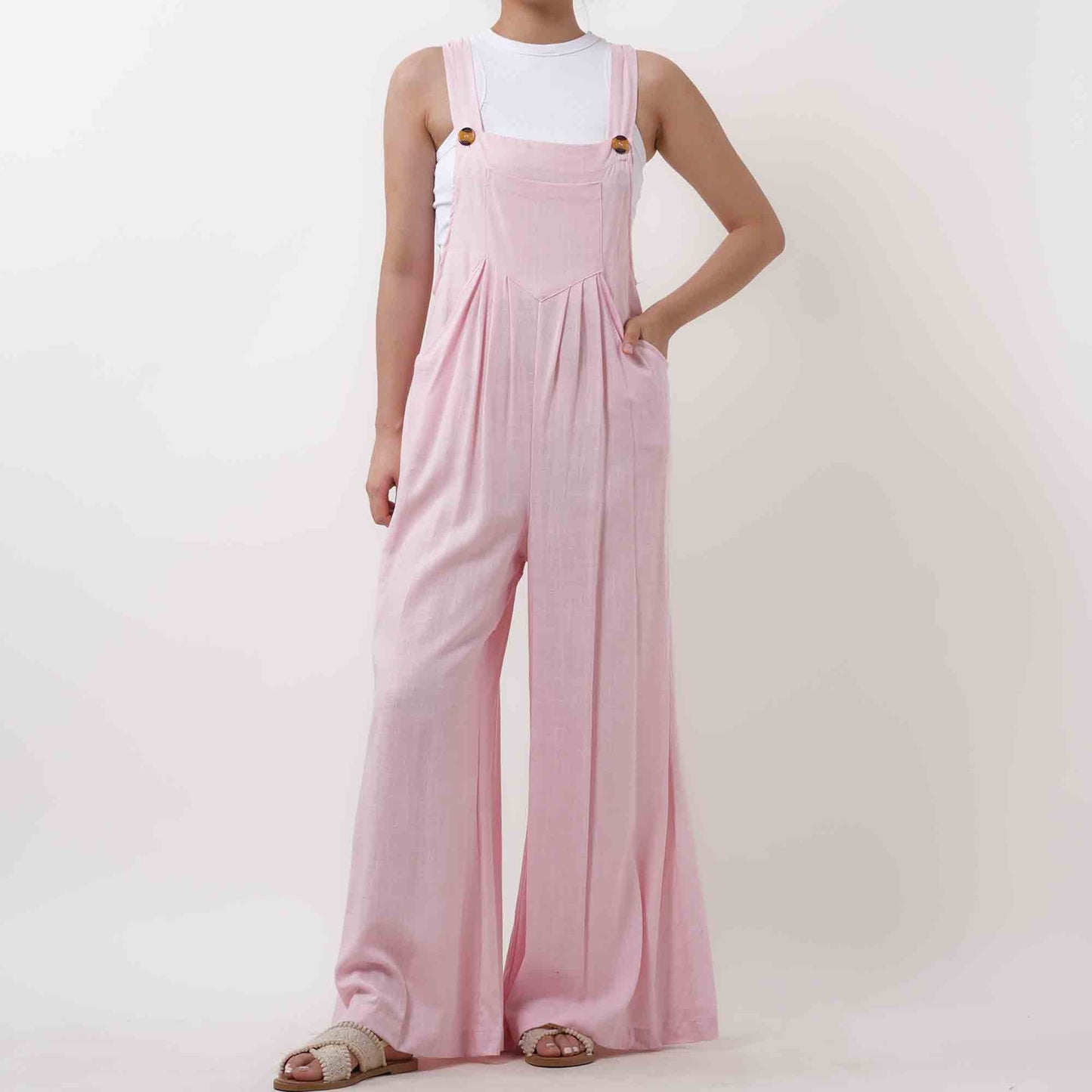 Women's Wide Leg Overall- Breathable Viscose/Linen Blend with Adjustable Straps Cherie Code