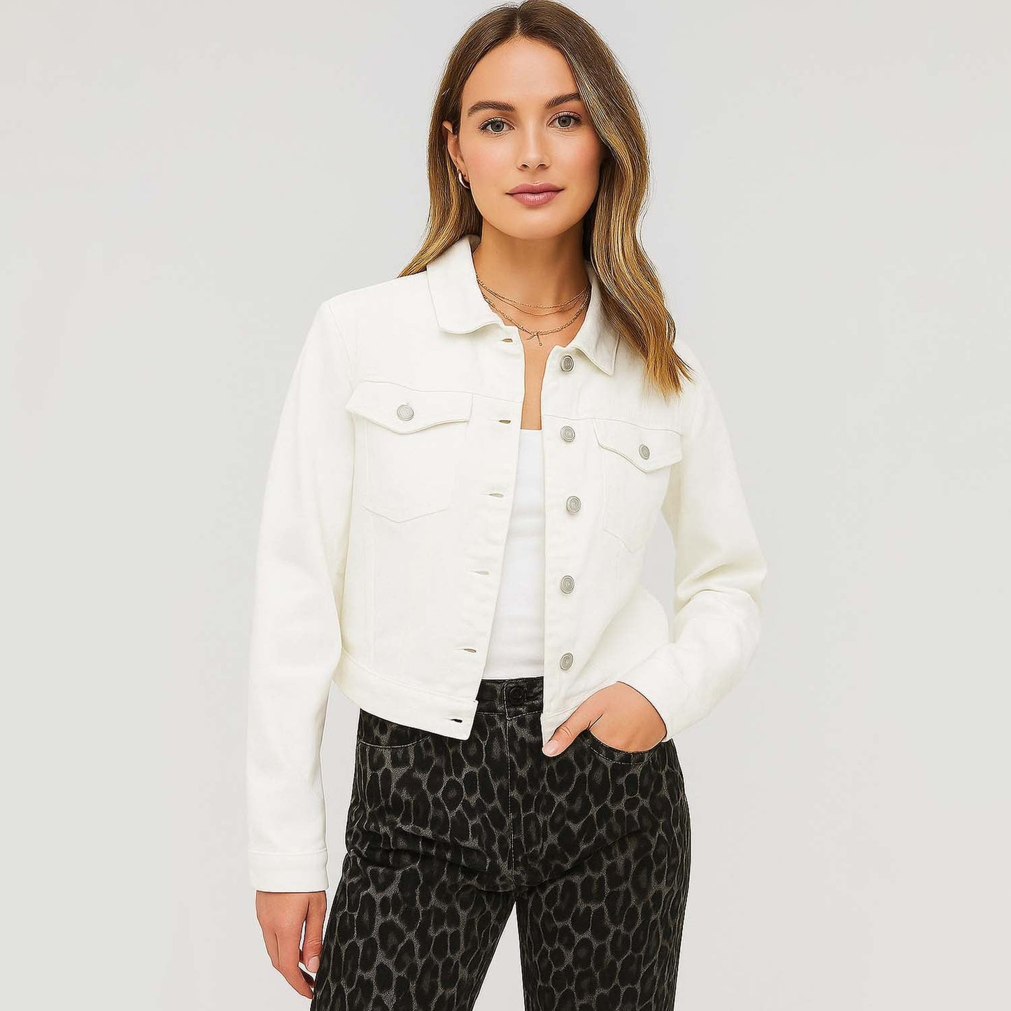 Women's Solid Color Denim Jacket with Pockets – Long Sleeve Button Front Casual Outerwear by Cherie Code